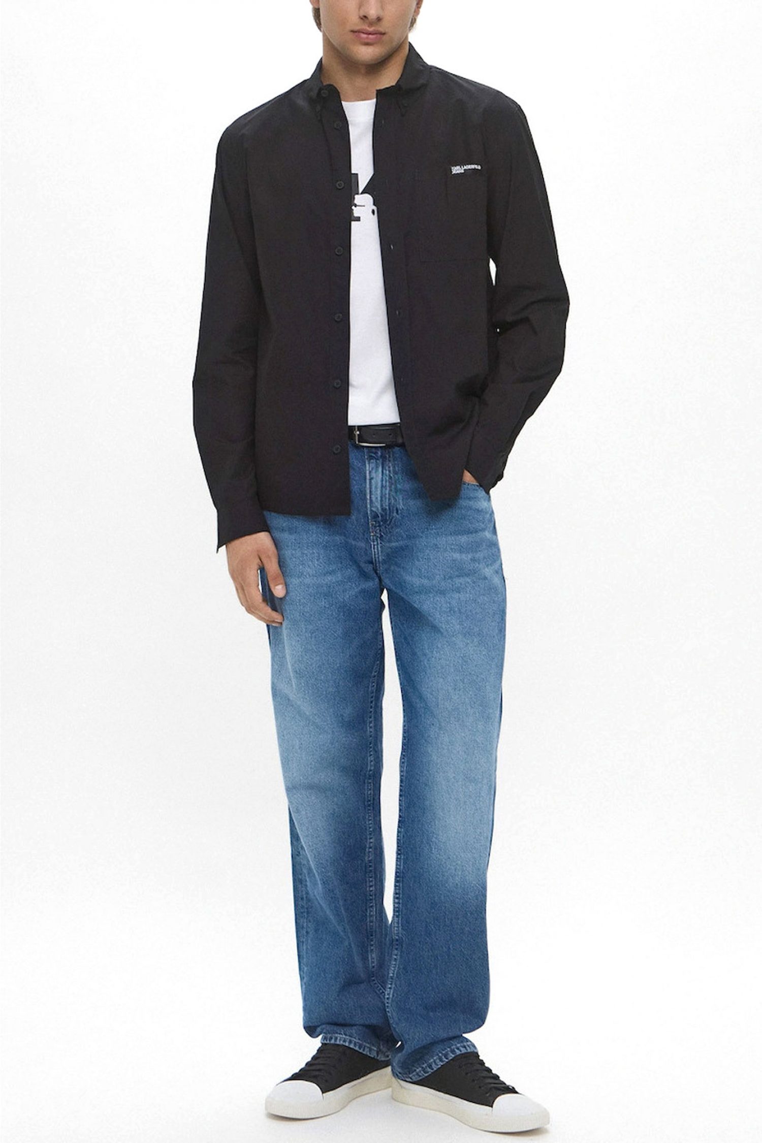 KARL LAGERFELD JEANS ΠΟΥΚΑΜΙΣΟ POPLIN SHIRT ΜΑΥΡΟ