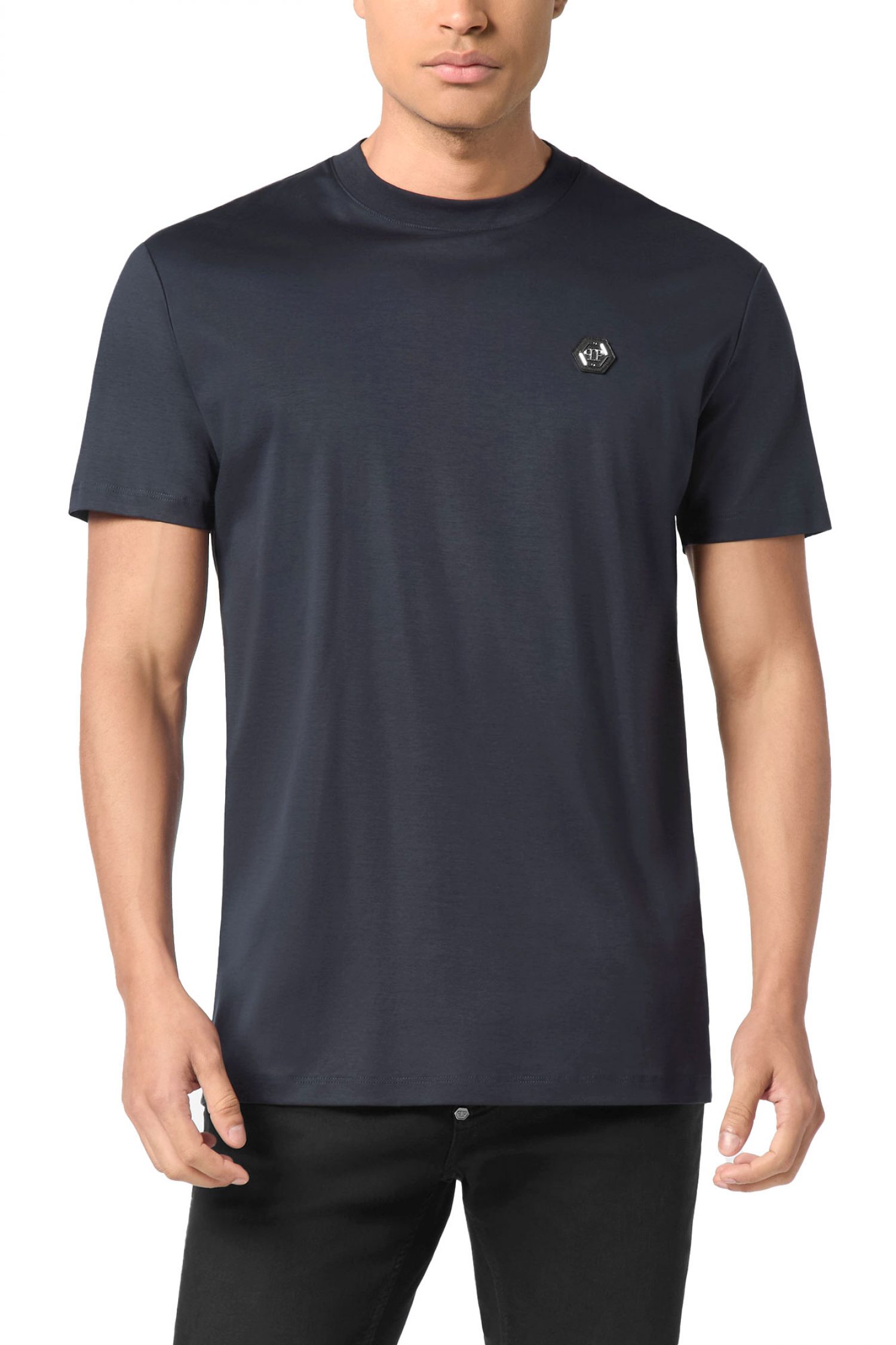 PHILIPP PLEIN T-SHIRT ROUND NECK HEXAGON ΜΠΛΕ