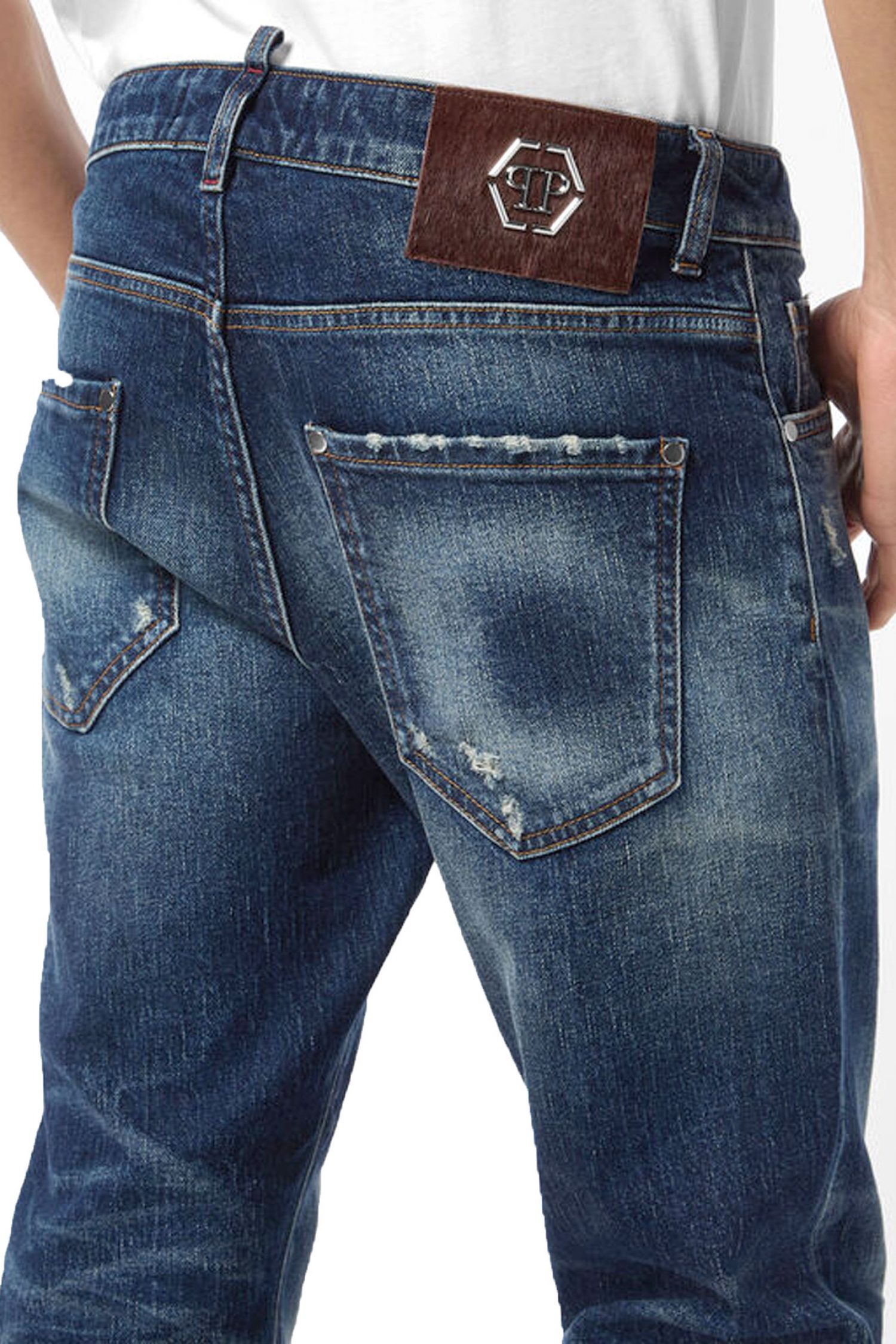 PHILIPP PLEIN ΠΑΝΤΕΛΟΝΙ JEANS SKINNY ΦΘΟΡΕΣ ΜΠΛΕ