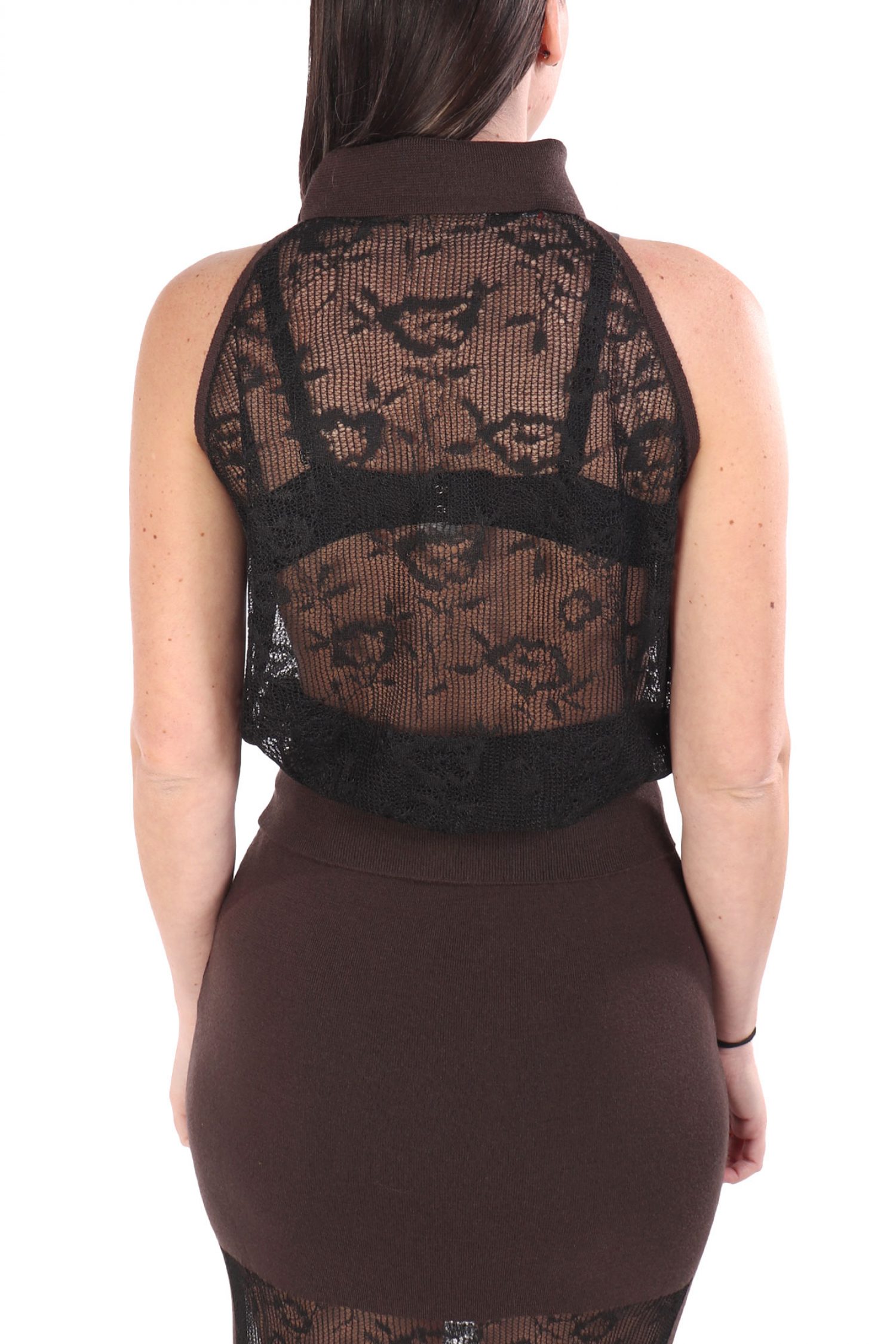 LIVIANA CONTI TANK TOP PARIS C-THRU ΛΟΥΠΕΤΟ ΜΑΥΡΟ-ΚΑΦΕ