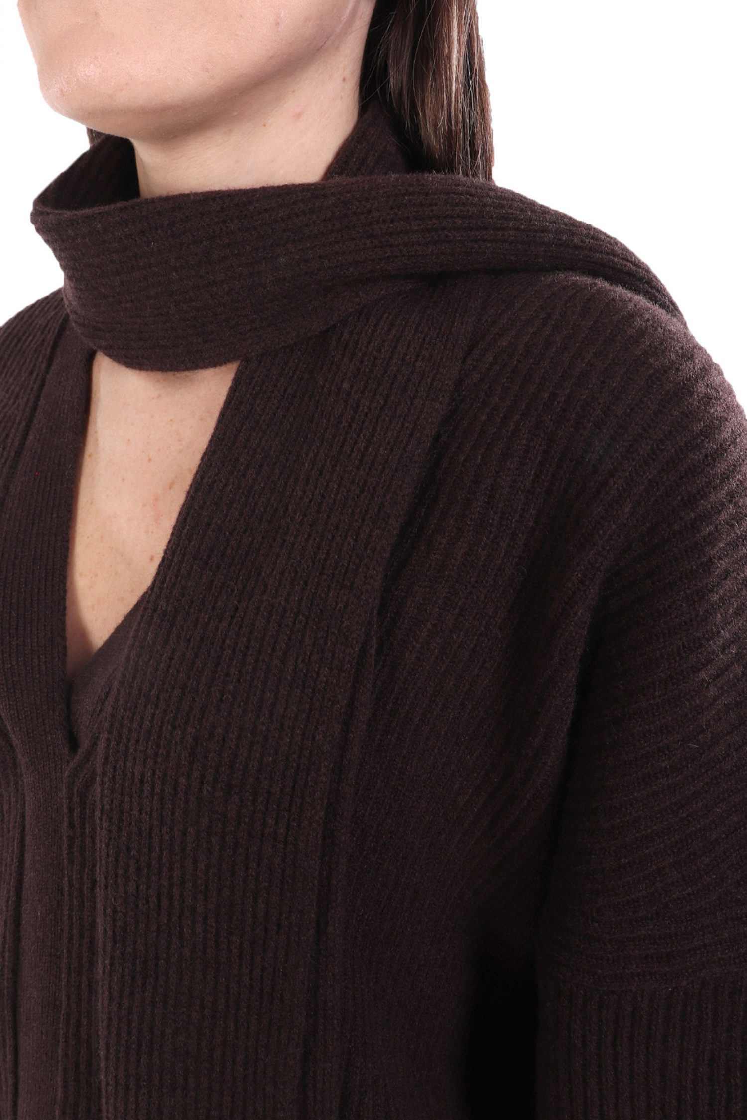 LIVIANA CONTI ΠΛΕΚΤΟ V-NECK ΑΠΟΣΠΩΜΕΝΟ ΚΑΣΚΟΛ ΚΑΦΕ