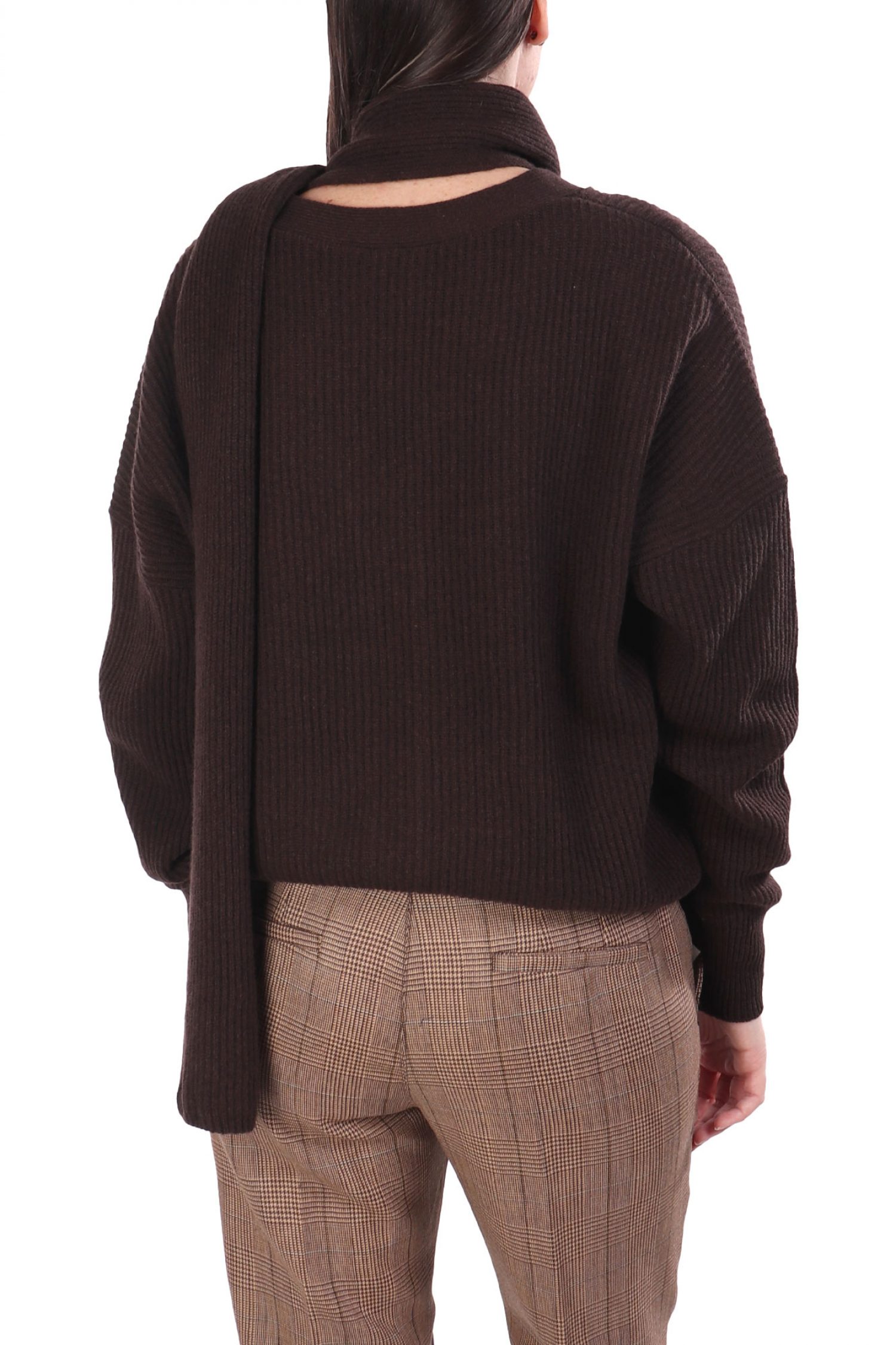 LIVIANA CONTI ΠΛΕΚΤΟ V-NECK ΑΠΟΣΠΩΜΕΝΟ ΚΑΣΚΟΛ ΚΑΦΕ