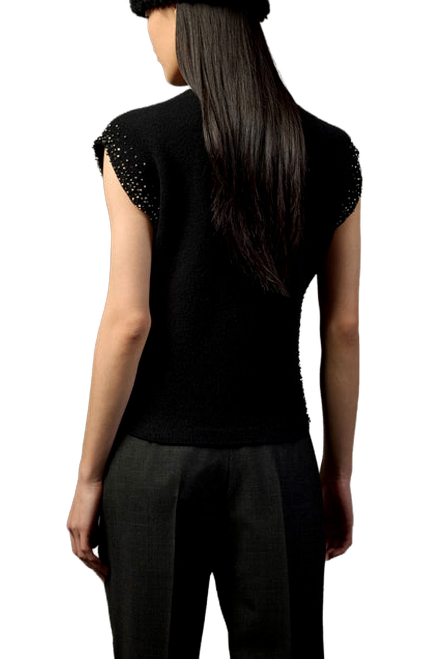 LIVIANA CONTI TOP ΠΛΕΚΤΟ ΛΕΠΤΟΜΕΡΕΙΑ ΠΑΓΙΕΤΑ ΠΛΑΙ CREW NECK ΜΑΥΡΟ