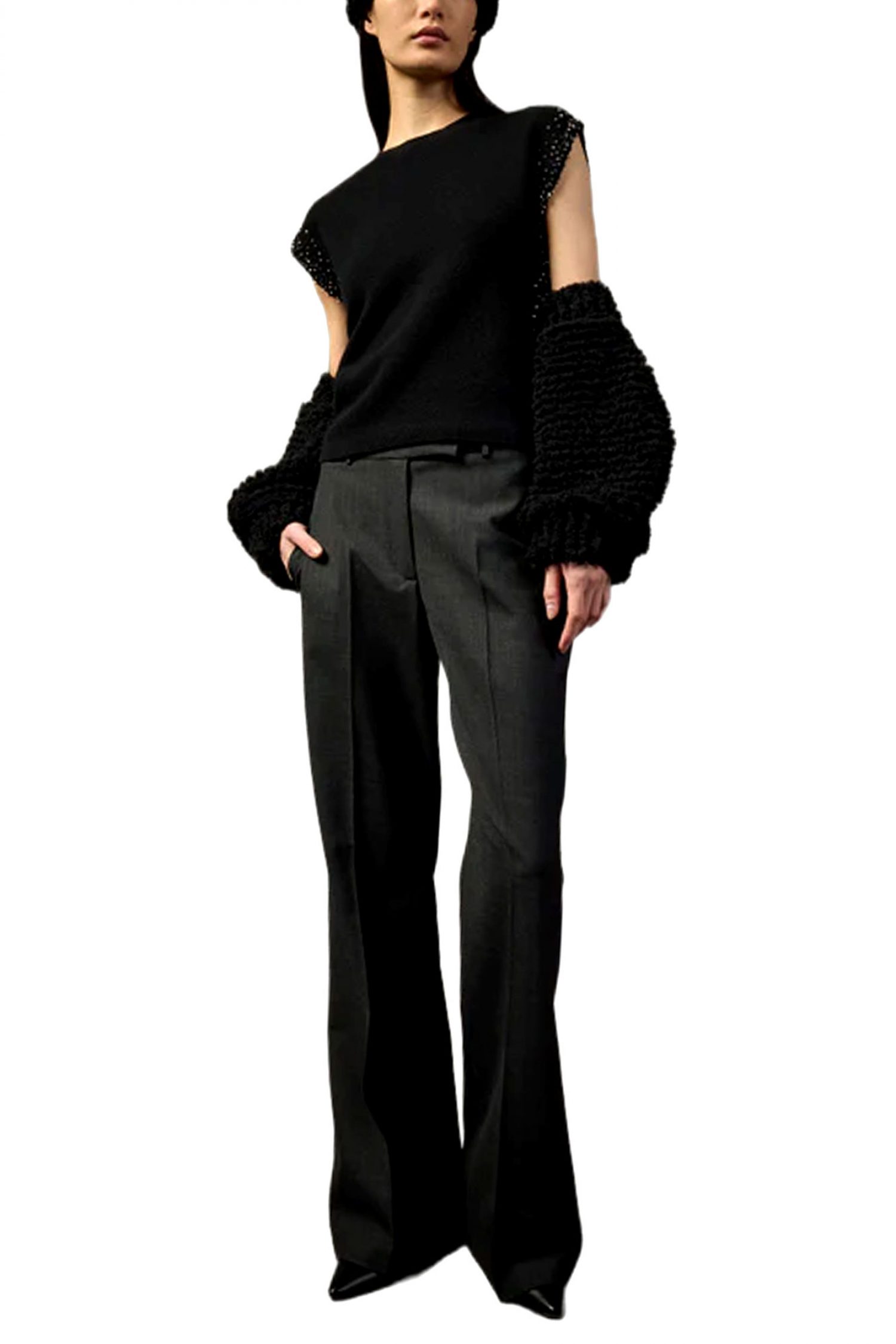 LIVIANA CONTI TOP ΠΛΕΚΤΟ ΛΕΠΤΟΜΕΡΕΙΑ ΠΑΓΙΕΤΑ ΠΛΑΙ CREW NECK ΜΑΥΡΟ