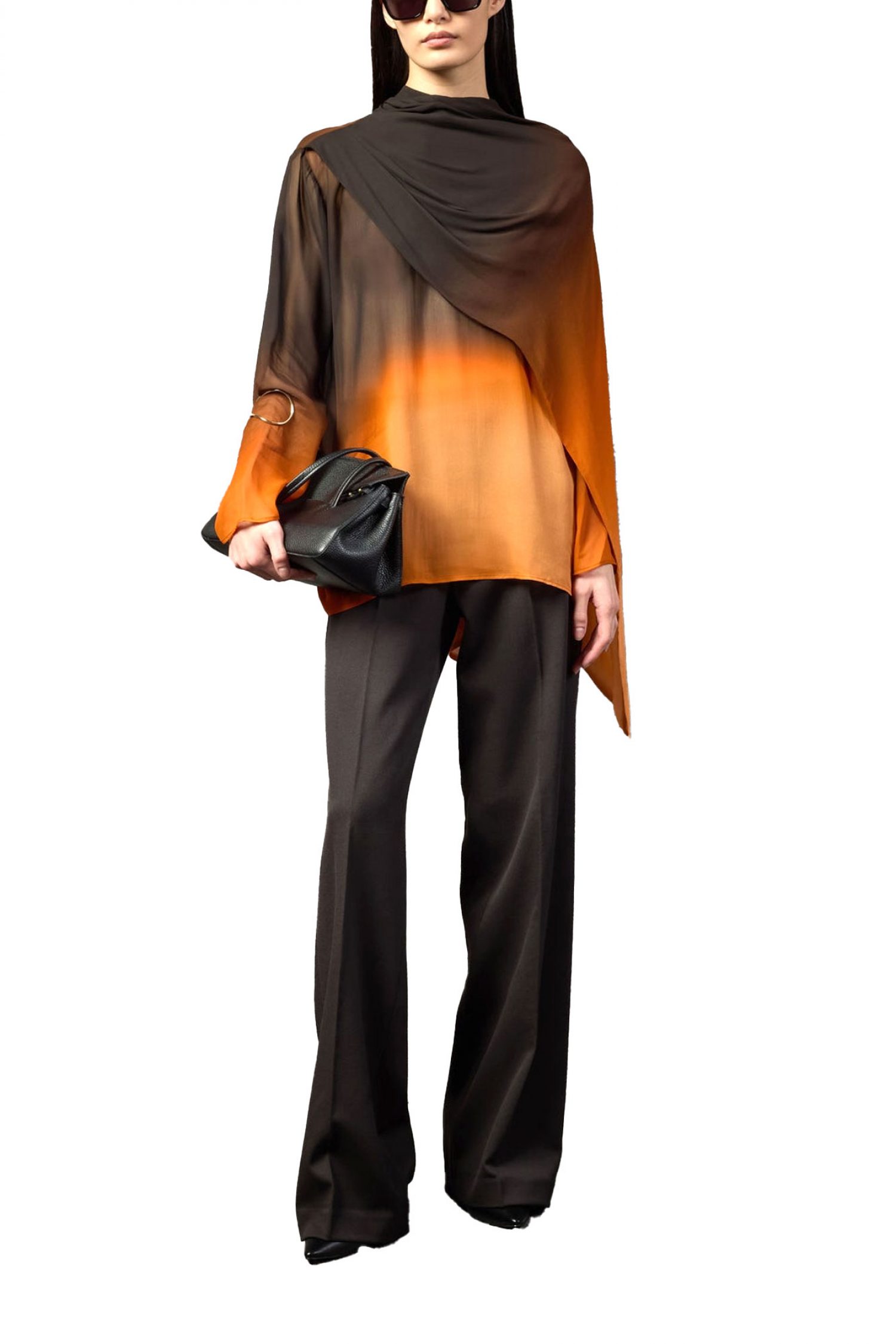 LIVIANA CONTI TOP ΑΣΣΥΜΕΤΡΟ C-THRU ΚΑΦΕ-ΠΟΡΤΟΚΑΛΙ