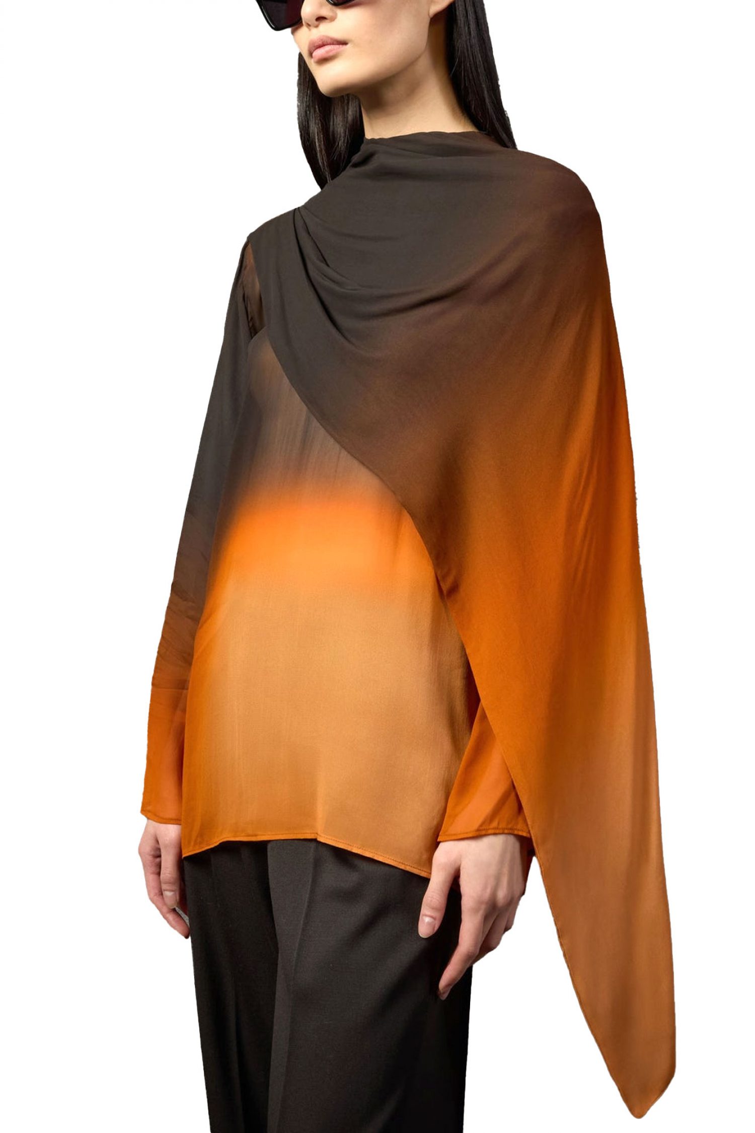 LIVIANA CONTI TOP ΑΣΣΥΜΕΤΡΟ C-THRU ΚΑΦΕ-ΠΟΡΤΟΚΑΛΙ