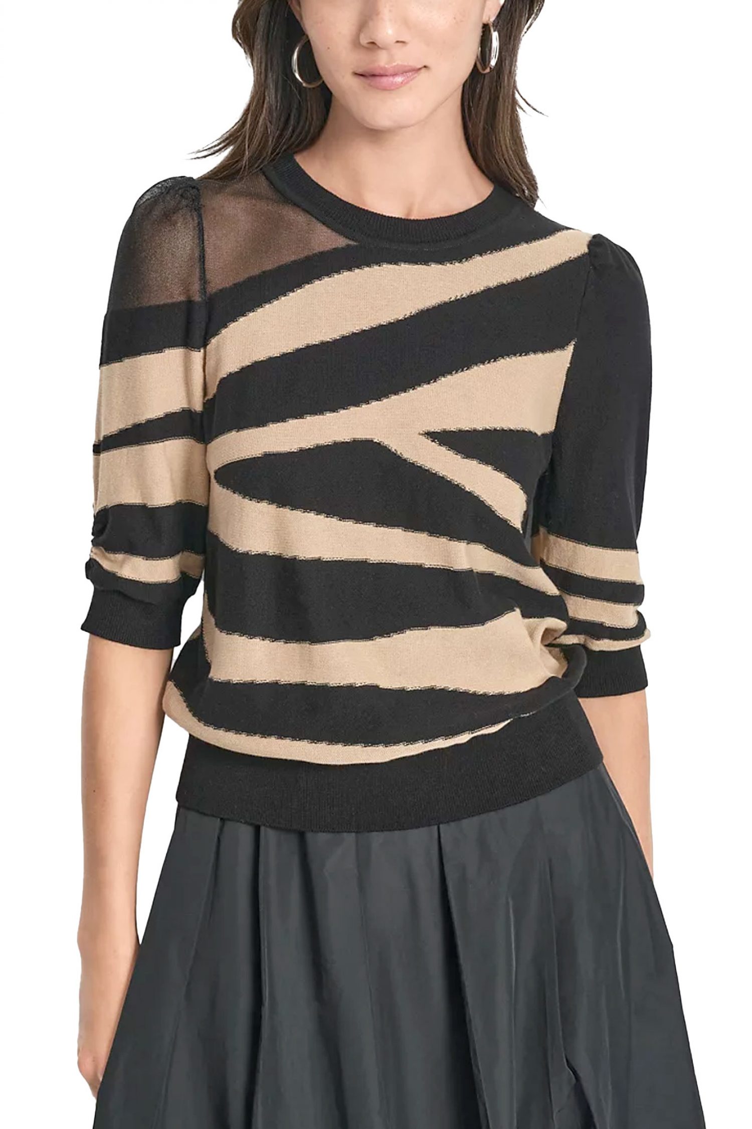 DKNY ΠΛΕΚΤΟ CREWNECK ΜΑΥΡΟ-ΜΠΕΖ φωτογραφία