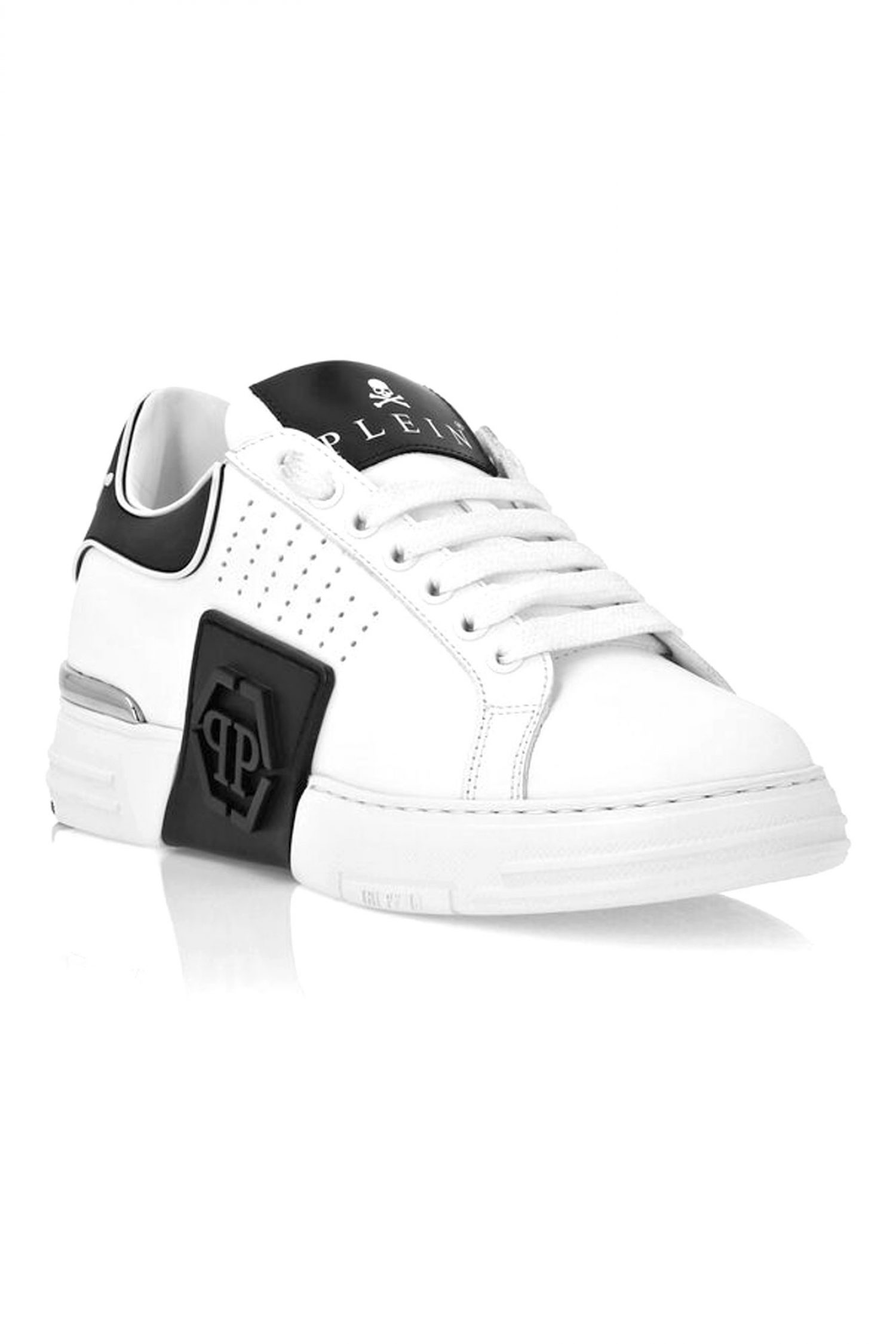 PHILIPP PLEIN ΠΑΠΟΥΤΣΙΑ SNEAKERS LOW TOP HEXAGON LOGO ΛΕΥΚΟ-ΜΑΥΡΟ