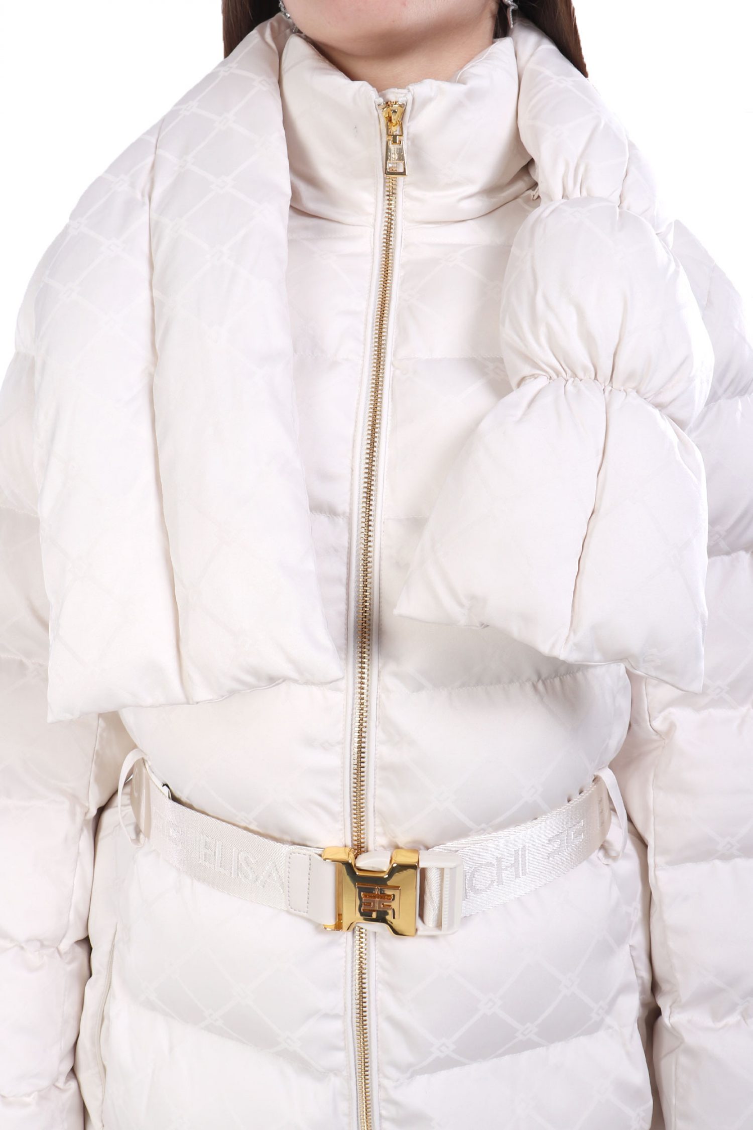 ELISABETTA FRANCHI ΜΠΟΥΦΑΝ ΦΟΥΣΚΩΤΟ ΜΑΚΡΥ ΑΠΟΣΠΩΜΕΝΗ ΛΕΠΤΟΜΕΡΕΙΑ ΛΑΙΜΟΥ ΑΠΟΣΠΩΜΕΝΗ ΖΩΝΗ ALL OVER LOGO ΤΣΕΠΕΣ ΕΚΡΟΥ