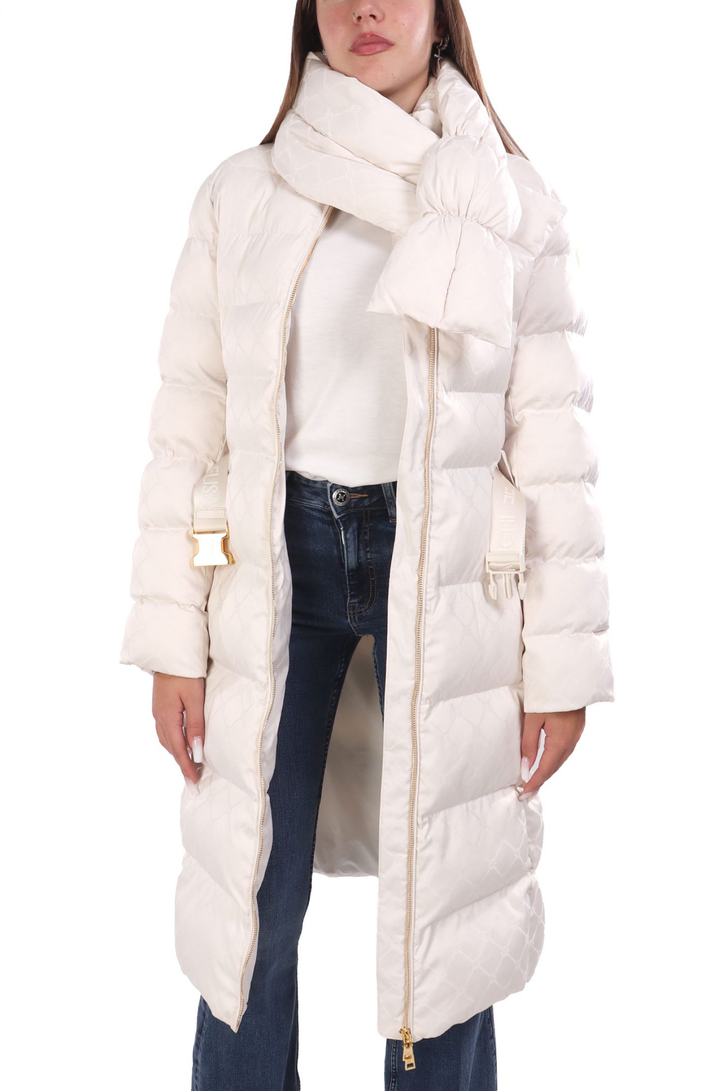 ELISABETTA FRANCHI ΜΠΟΥΦΑΝ ΦΟΥΣΚΩΤΟ ΜΑΚΡΥ ΑΠΟΣΠΩΜΕΝΗ ΛΕΠΤΟΜΕΡΕΙΑ ΛΑΙΜΟΥ ΑΠΟΣΠΩΜΕΝΗ ΖΩΝΗ ALL OVER LOGO ΤΣΕΠΕΣ ΕΚΡΟΥ