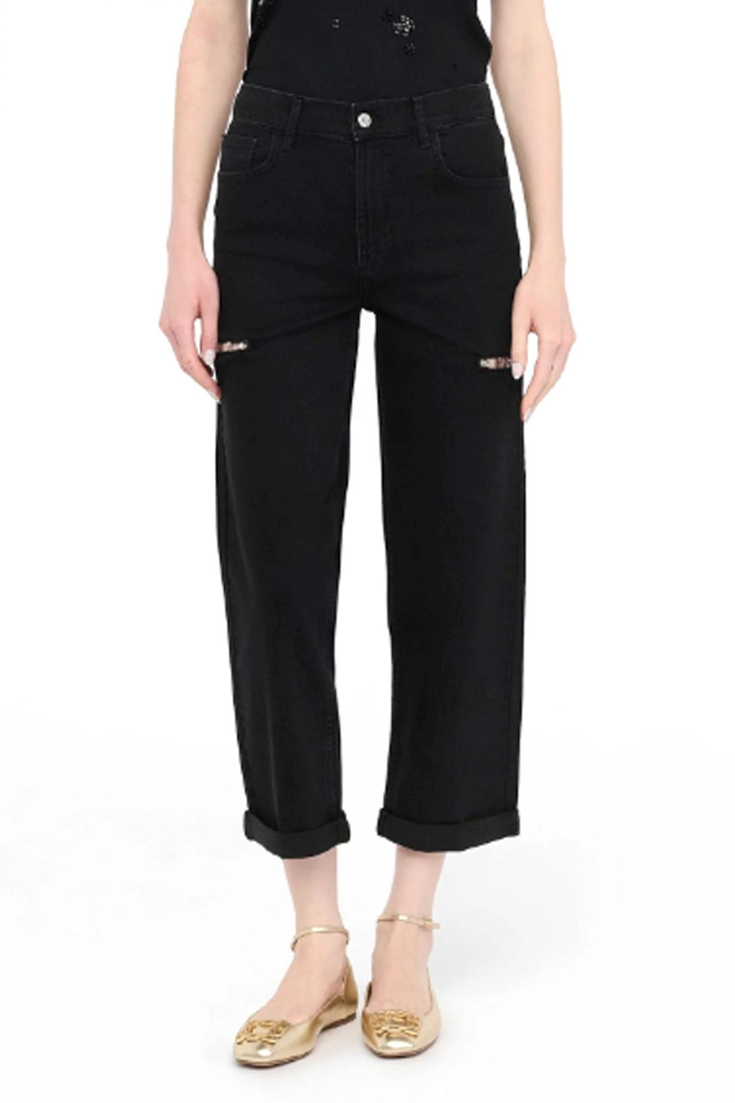 LIU-JO ΠΑΝΤΕΛΟΝΙ JEANS STRASS ΦΘΟΡΕΣ STRAIGHT ΜΑΥΡΟ