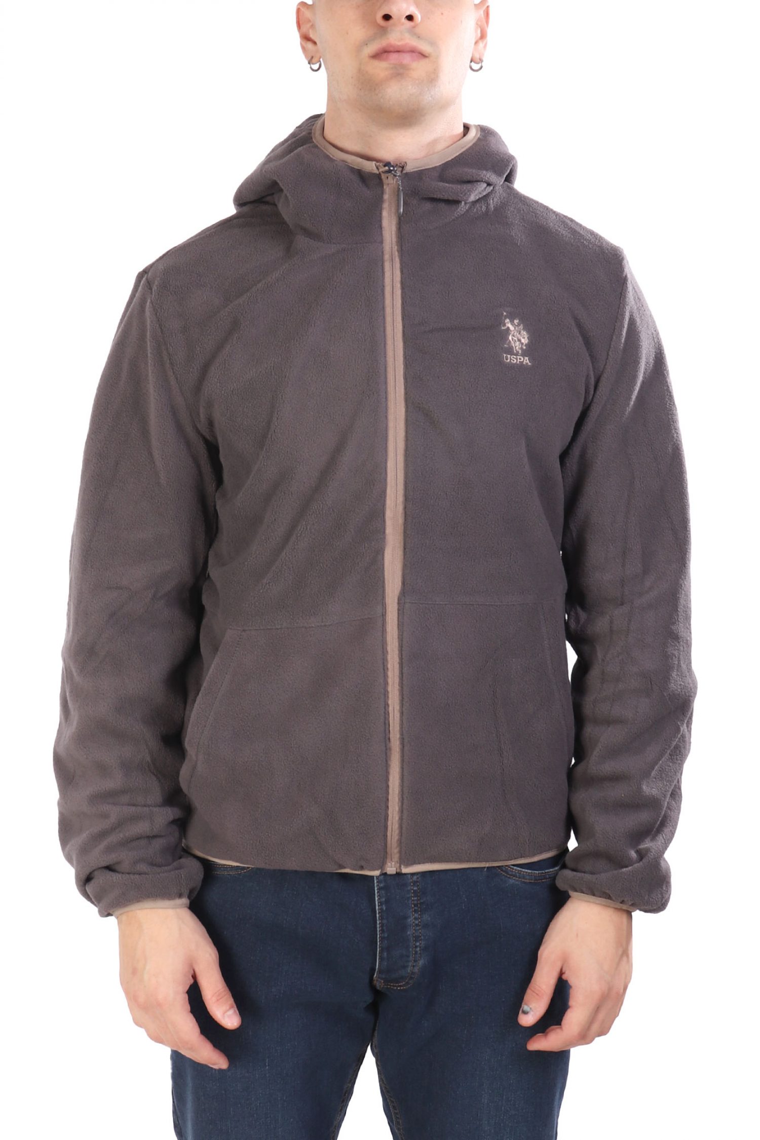 U.S.POLO ASSN ΜΠΟΥΦΑΝ JACKET HOODIE FLEECE REVERSIBLE LOGO DERY ΜΠΕΖ