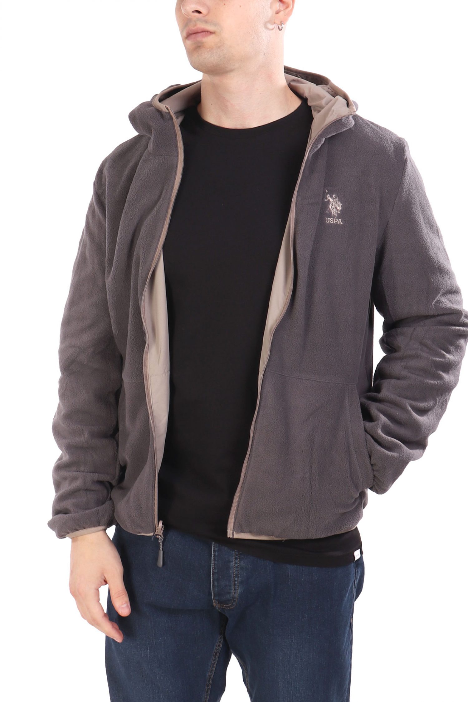 U.S.POLO ASSN ΜΠΟΥΦΑΝ JACKET HOODIE FLEECE REVERSIBLE LOGO DERY ΜΠΕΖ