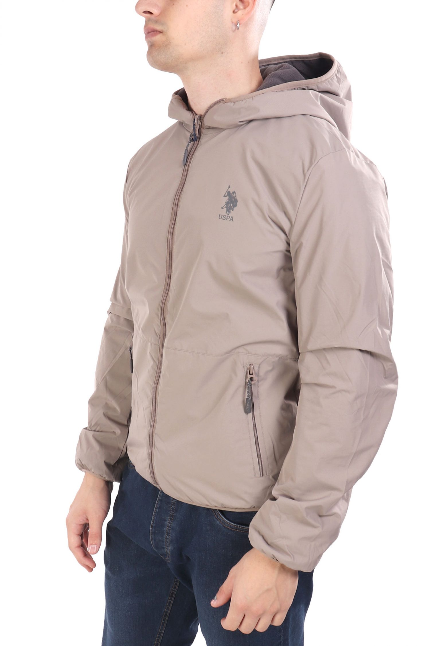 U.S.POLO ASSN ΜΠΟΥΦΑΝ JACKET HOODIE FLEECE REVERSIBLE LOGO DERY ΜΠΕΖ