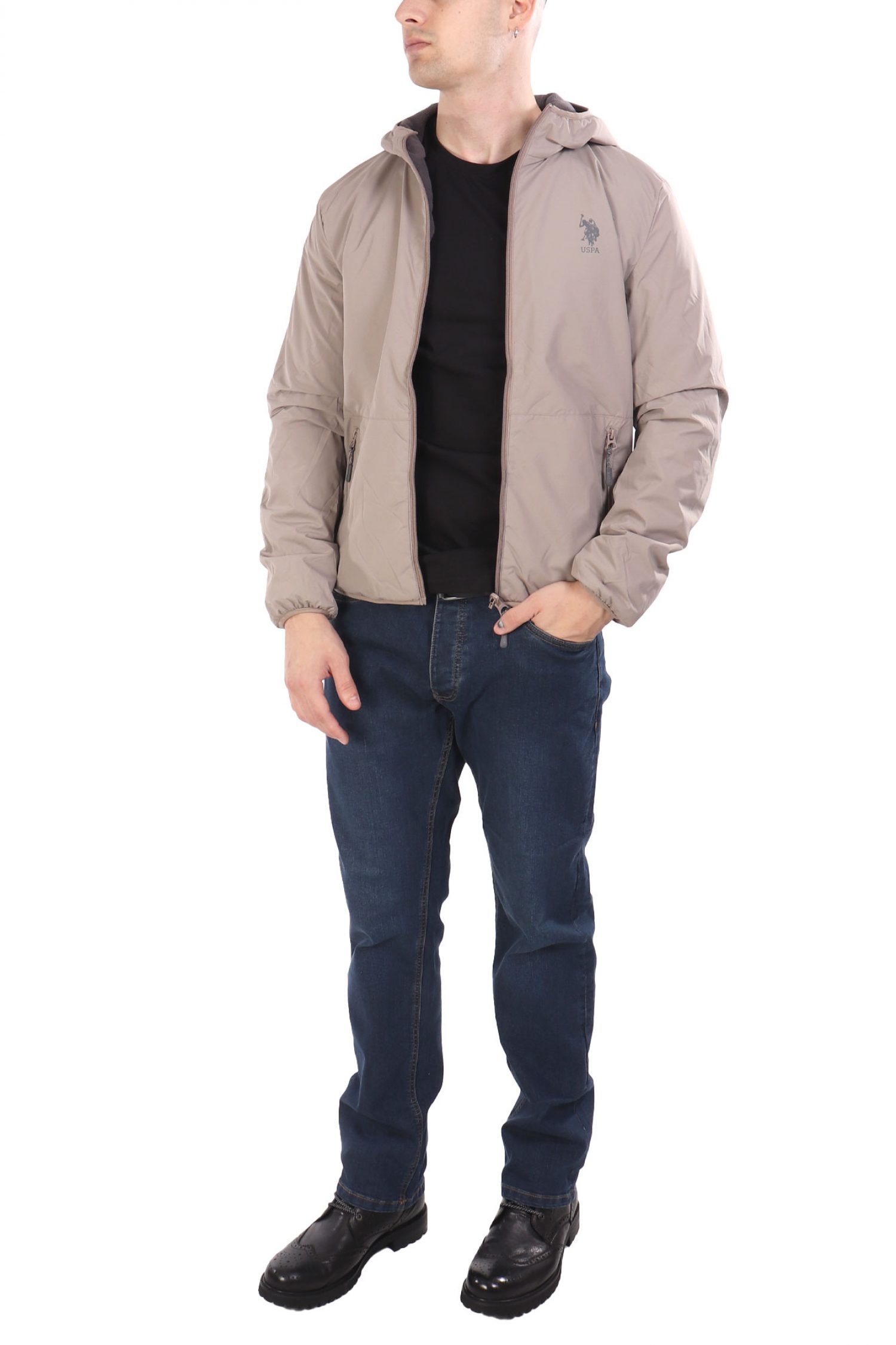 U.S.POLO ASSN ΜΠΟΥΦΑΝ JACKET HOODIE FLEECE REVERSIBLE LOGO DERY ΜΠΕΖ