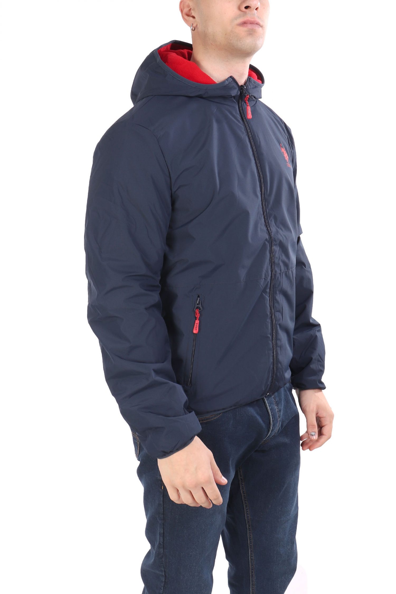 U.S.POLO ASSN ΜΠΟΥΦΑΝ JACKET HOODIE FLEECE REVERSIBLE LOGO DERY ΜΠΛΕ