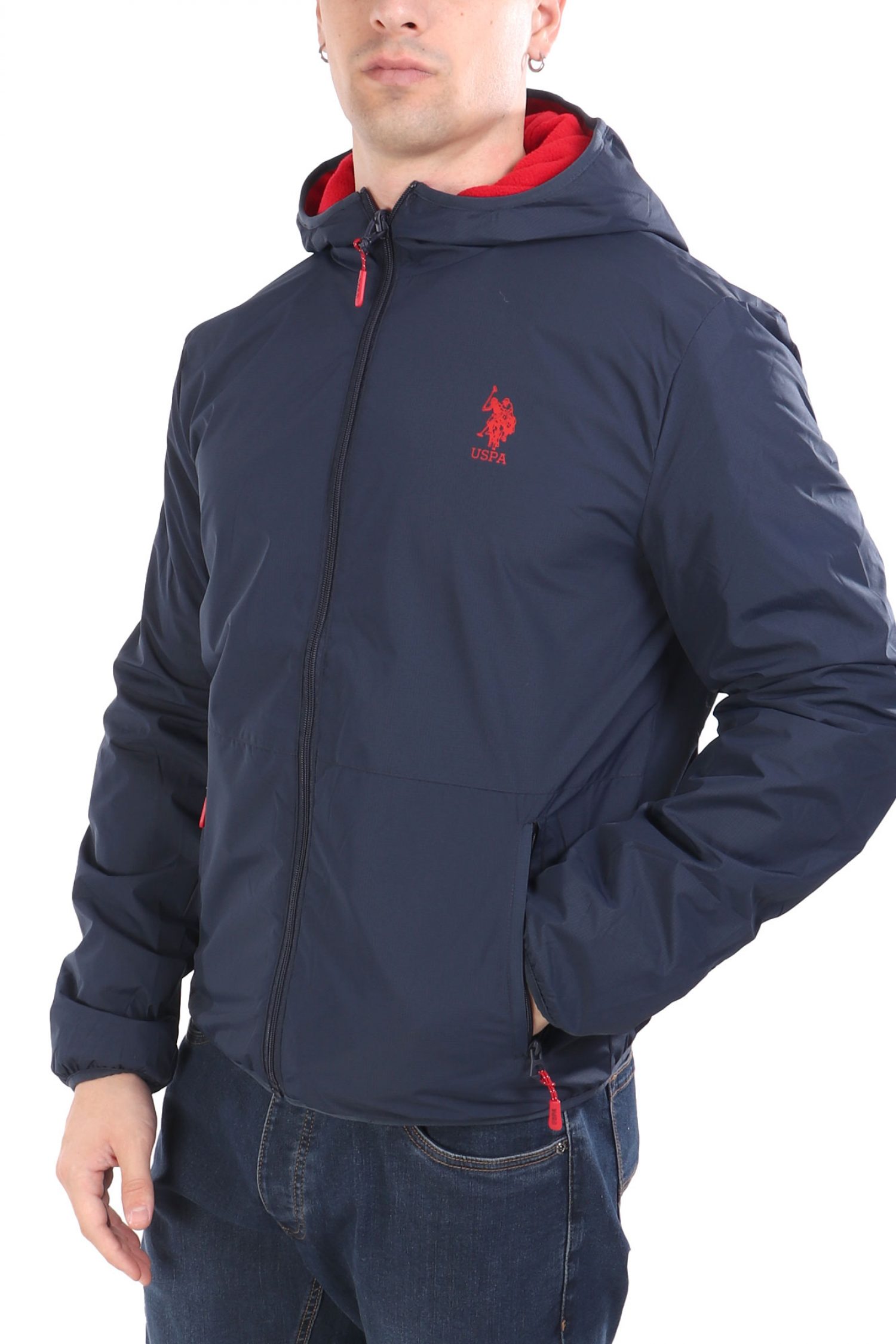 U.S.POLO ASSN ΜΠΟΥΦΑΝ JACKET HOODIE FLEECE REVERSIBLE LOGO DERY ΜΠΛΕ