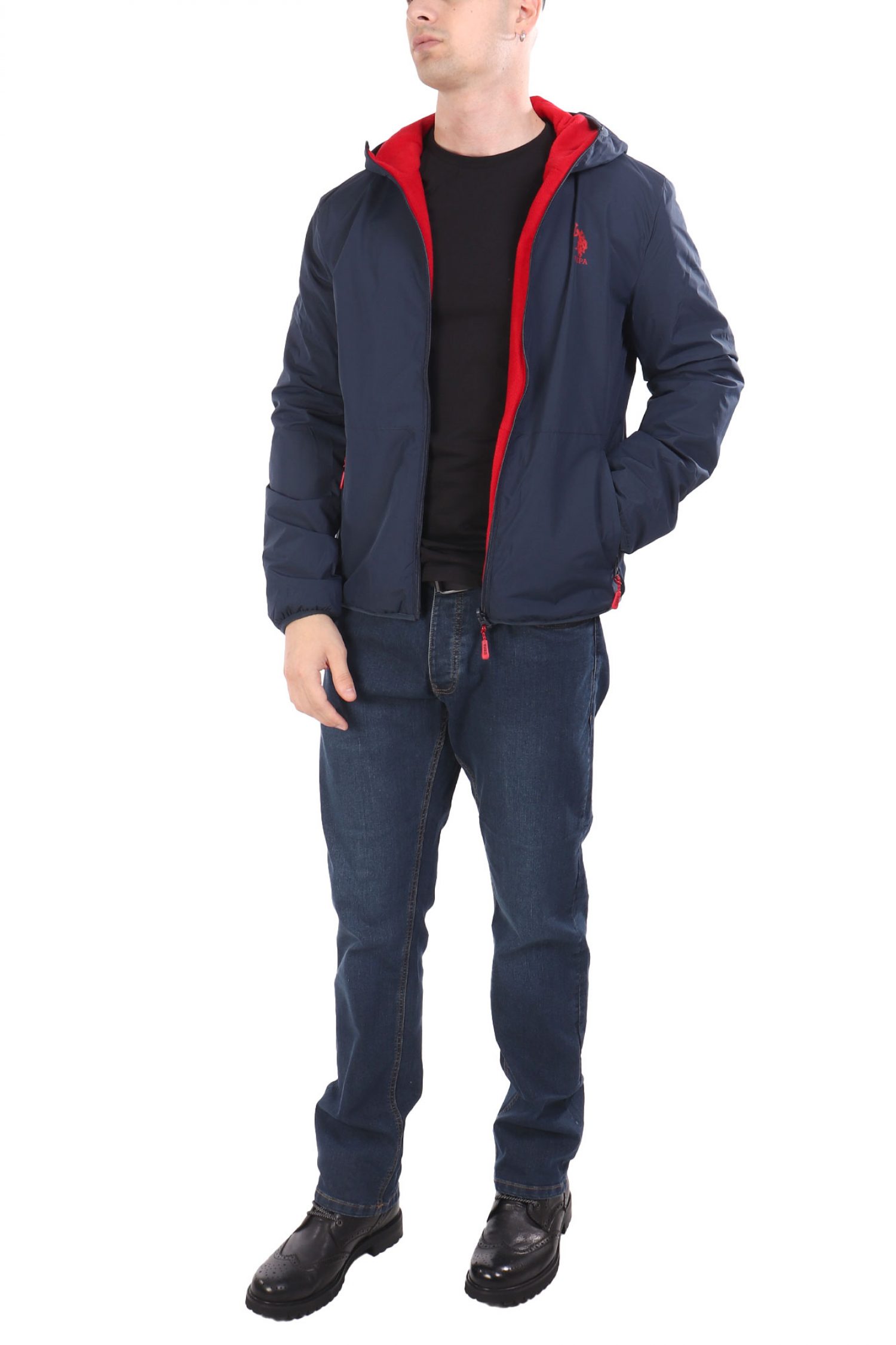 U.S.POLO ASSN ΜΠΟΥΦΑΝ JACKET HOODIE FLEECE REVERSIBLE LOGO DERY ΜΠΛΕ