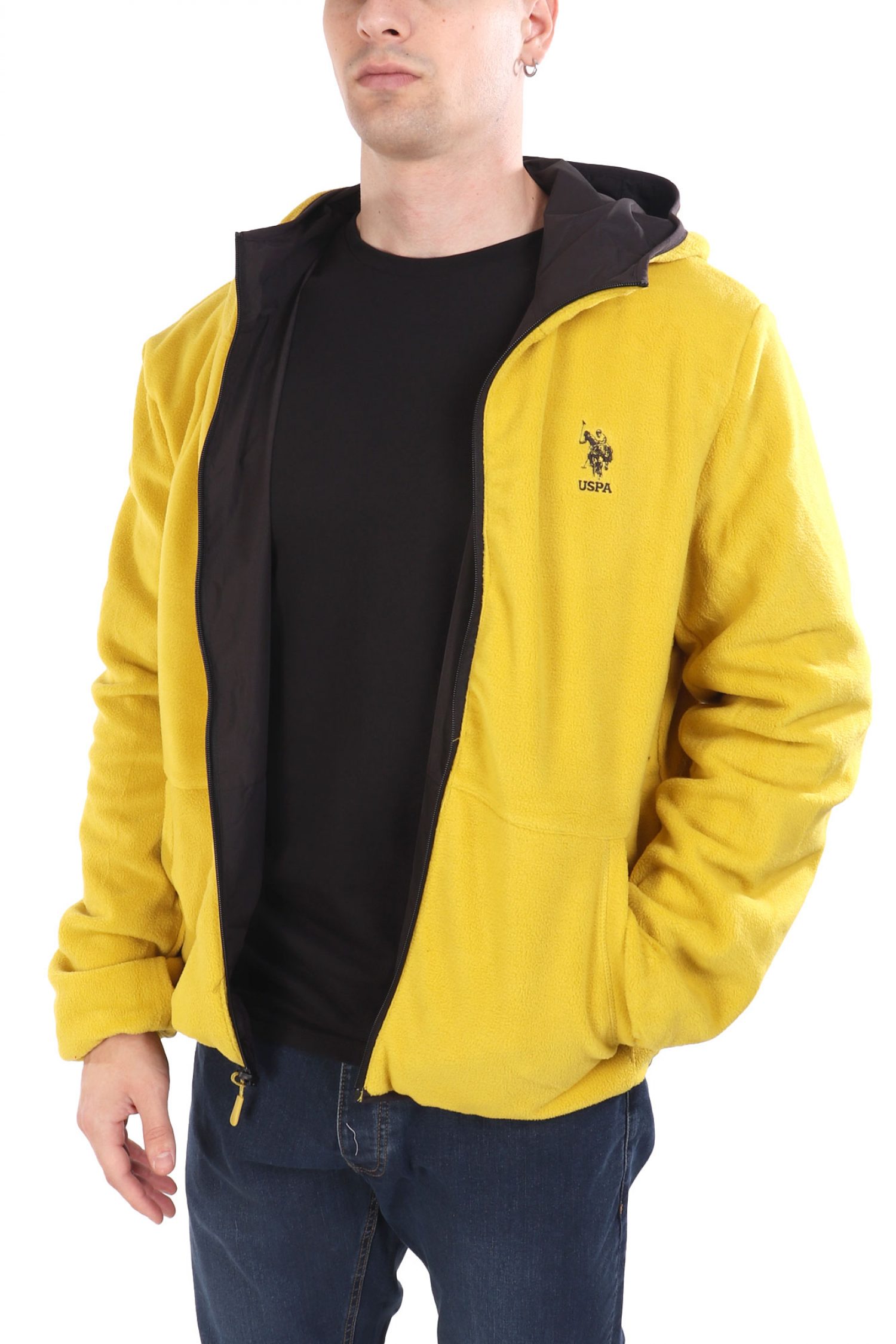 U.S.POLO ASSN ΜΠΟΥΦΑΝ JACKET HOODIE FLEECE REVERSIBLE LOGO DERY ΜΑΥΡΟ