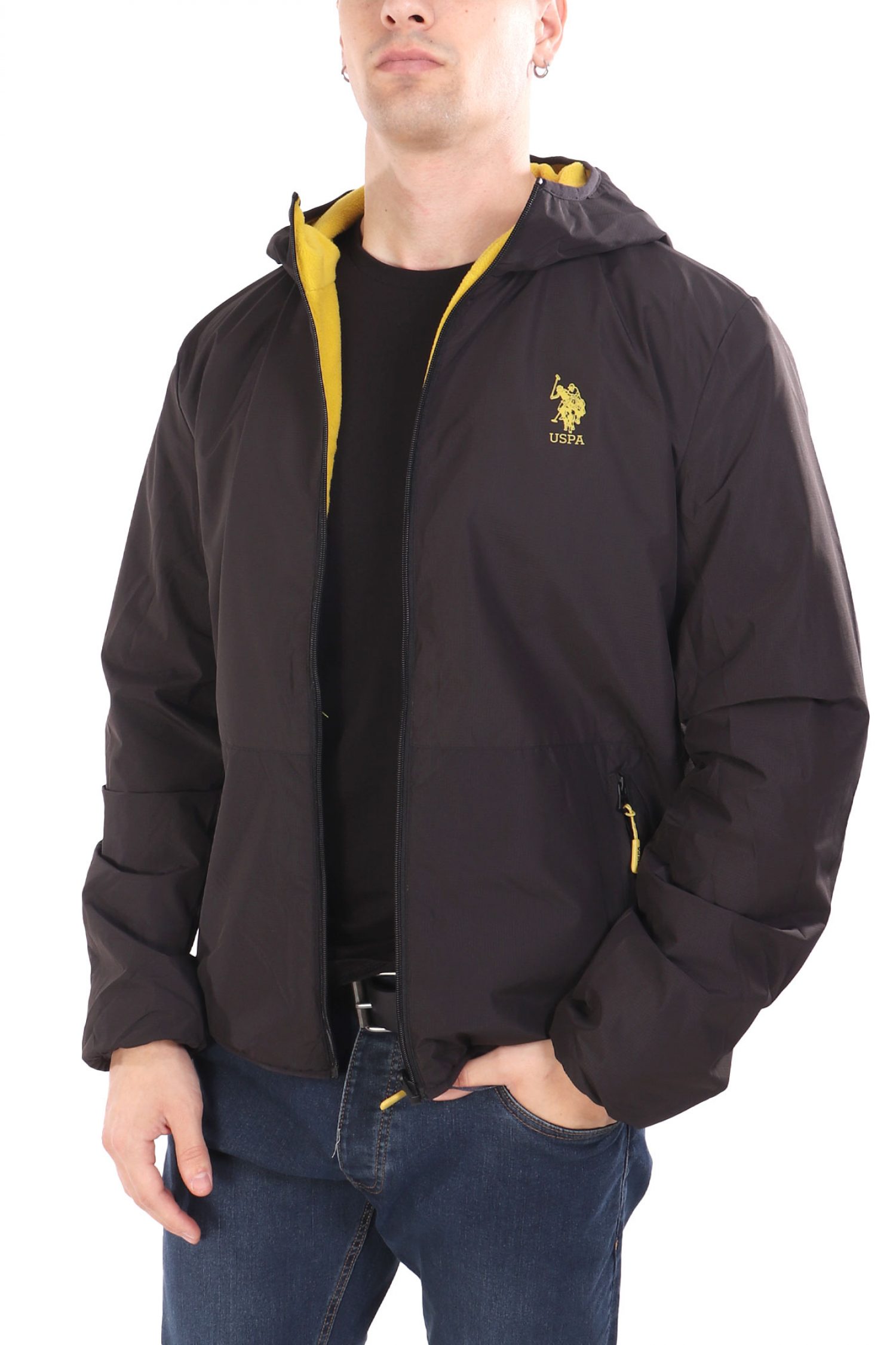 U.S.POLO ASSN ΜΠΟΥΦΑΝ JACKET HOODIE FLEECE REVERSIBLE LOGO DERY ΜΑΥΡΟ