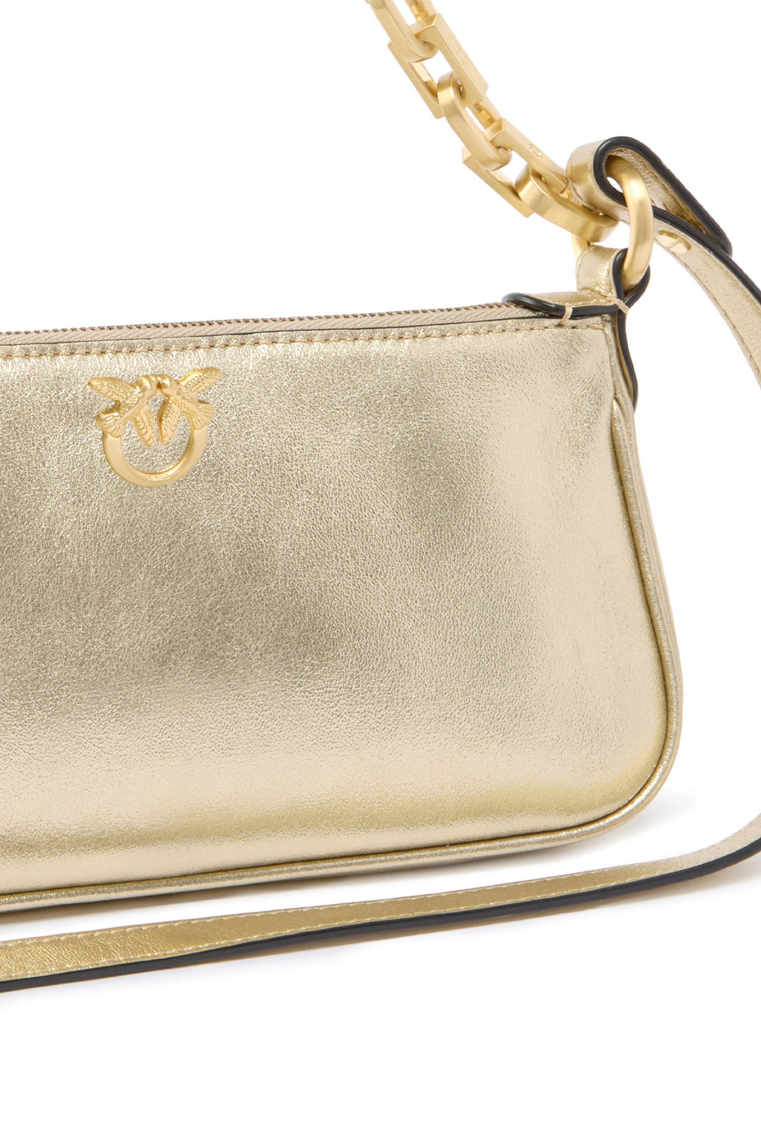 PINKO ΤΣΑΝΤΑΚΙ HALF MOON BAGUETTE MINI METALLIC SUEDE ΧΡΥΣΟ φωτογραφία