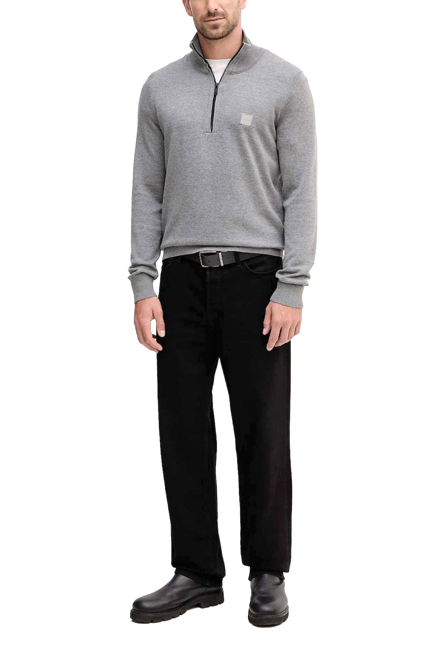 BOSS CASUAL ΠΛΕΚΤΟ HALFZIP KANOBIX S ΓΚΡΙ