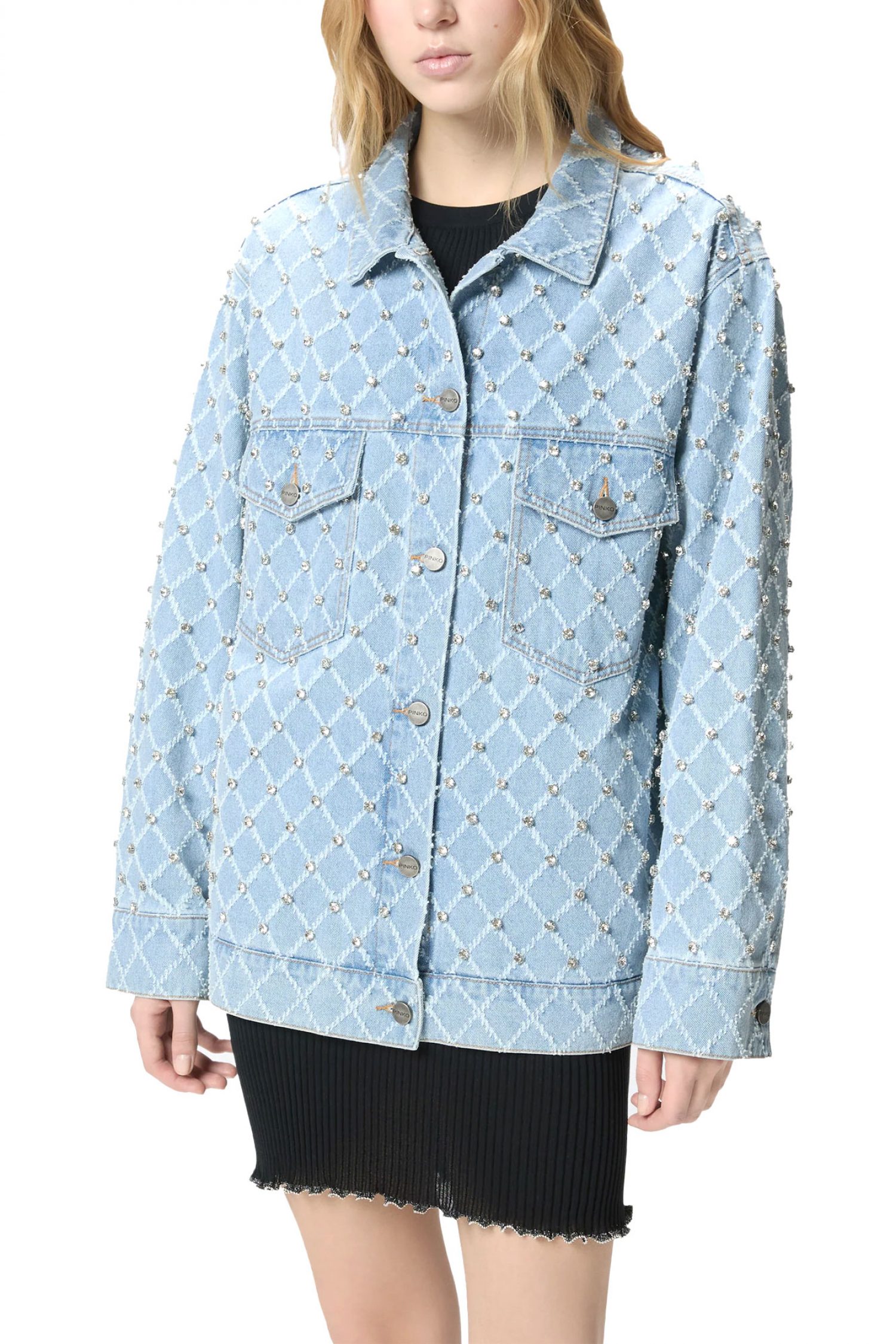 PINKO ΤΖΙΝ PIFFERAIO OVERSHIRT ΜΠΛΕ ME ΣΤΡΑΣ φωτογραφία