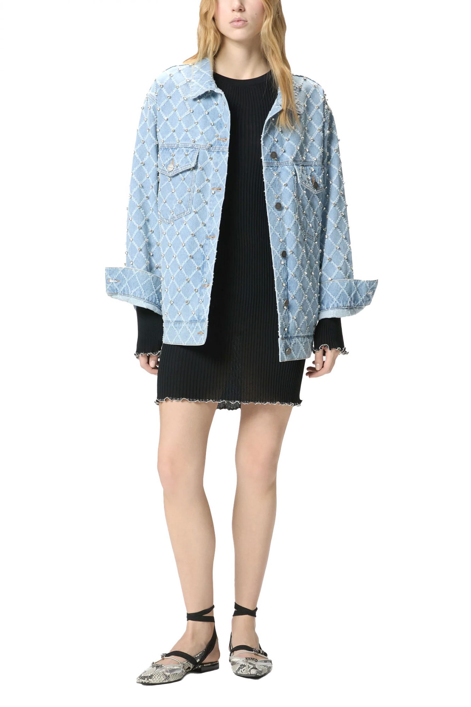 PINKO ΤΖΙΝ PIFFERAIO OVERSHIRT ΜΠΛΕ ME ΣΤΡΑΣ φωτογραφία