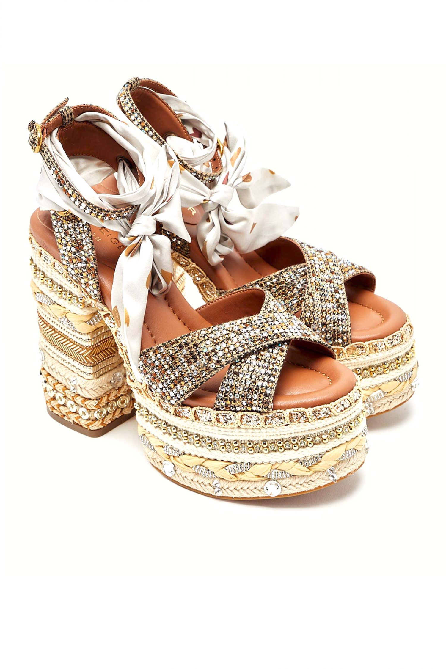 KURT GEIGER ΠΑΠΟΥΤΣΙΑ ΠΛΑΤΦΟΡΜΕΣ CHELSEA SCARF PLATFORM ΜΕΤΑΛΛΙΚΑ ΣΤΡΑΣ LOGO ΜΠΕΖ/ΧΡΥΣΟ