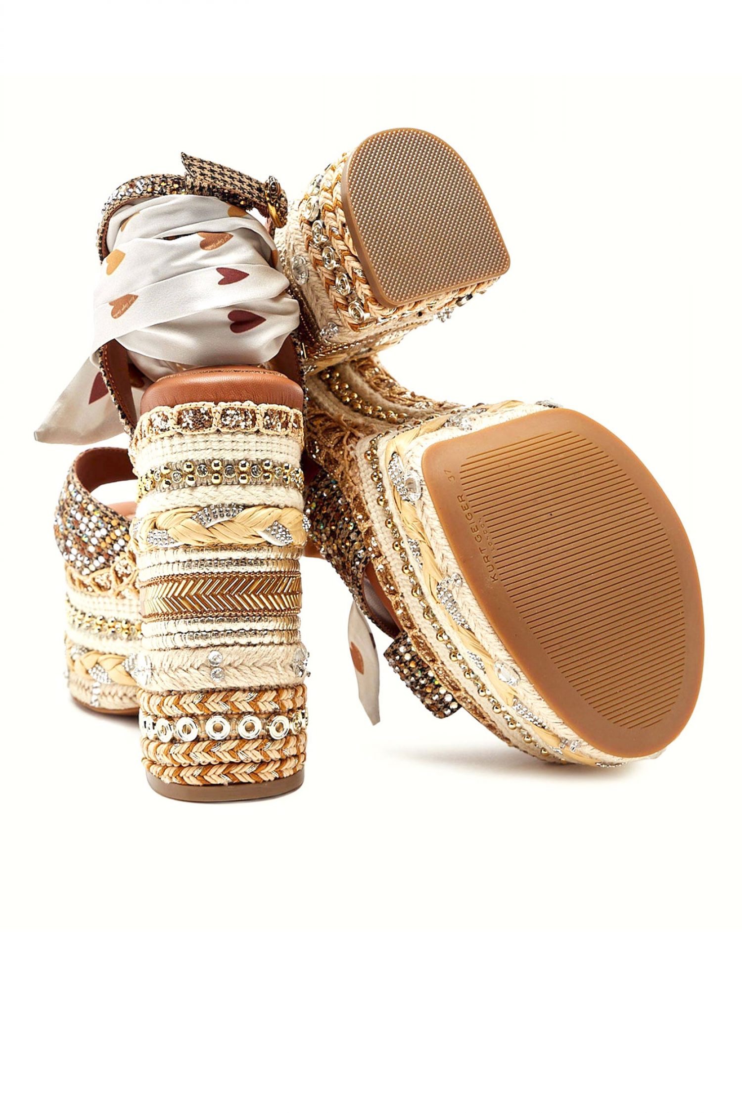 KURT GEIGER ΠΑΠΟΥΤΣΙΑ ΠΛΑΤΦΟΡΜΕΣ CHELSEA SCARF PLATFORM ΜΕΤΑΛΛΙΚΑ ΣΤΡΑΣ LOGO ΜΠΕΖ/ΧΡΥΣΟ