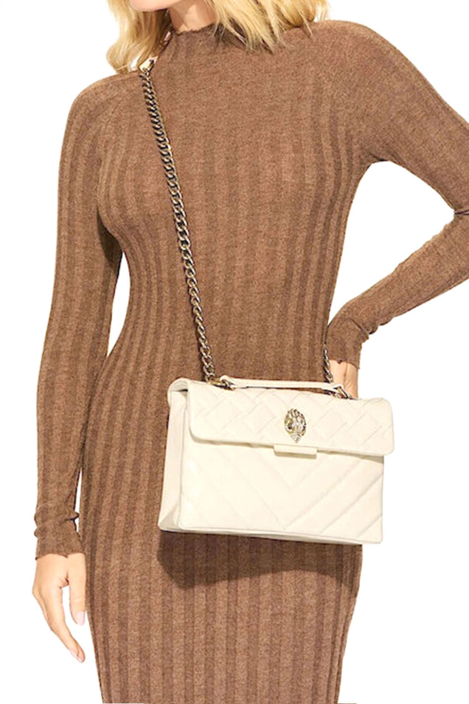 KURT GEIGER ΤΣΑΝΤΑ CROSSBODY/ΩΜΟΥ LEATHER KENSINGTON ΒΑG ΛΟΥΣΤΡΙΝΙ AΛΥΣΙΔΑ LOGO ΚΡΕΜ φωτογραφία