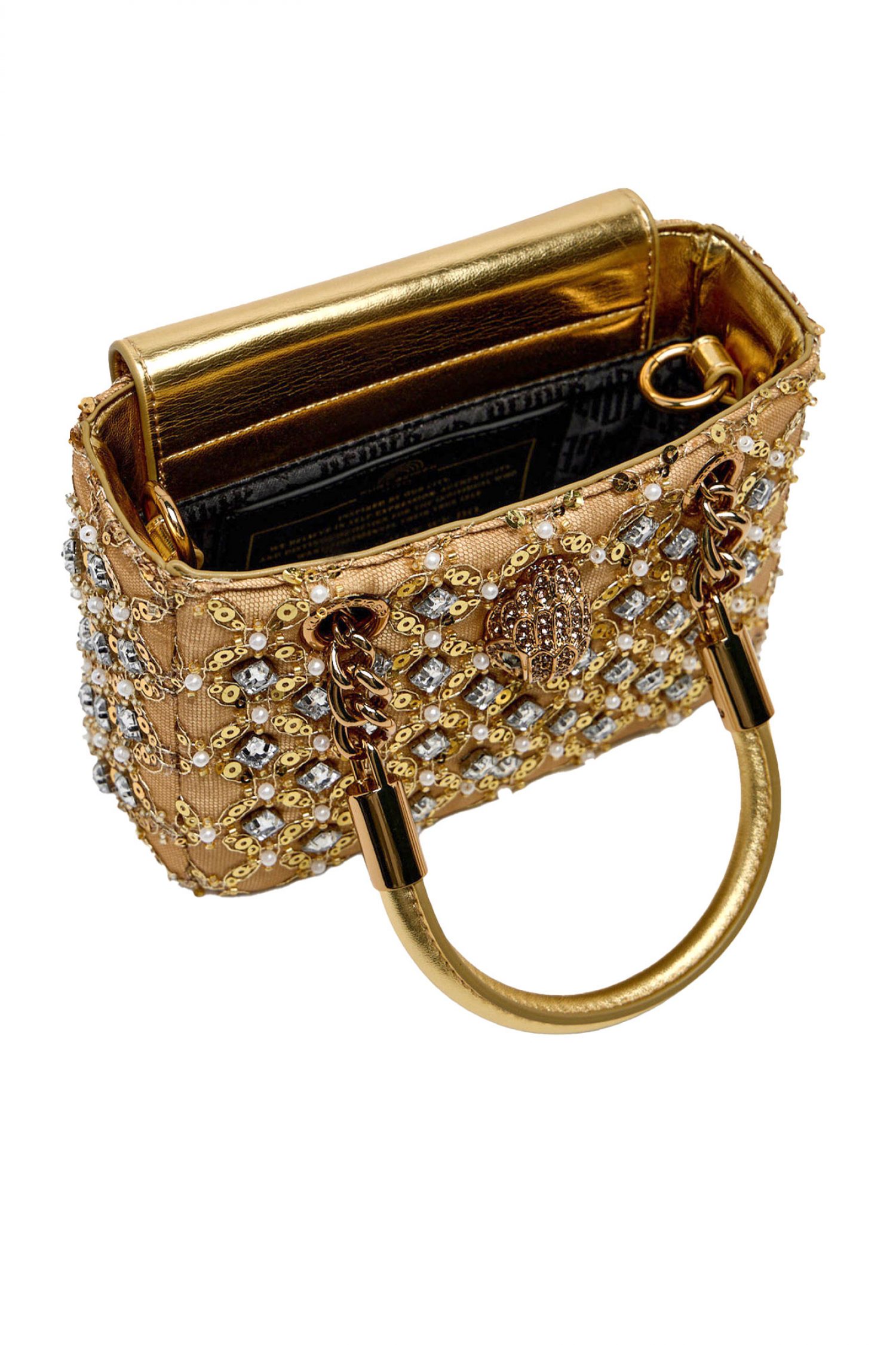 KURT GEIGER ΤΣΑΝΤΑKI CROSSBODY/XEIΡΟΣ SQ MINI KENSINGTON JEWEL ΣΤΡΑΣ ΠΕΡΛΕΣ ΑΛΥΣΙΔΑ LOGO ΧΡΥΣΟ φωτογραφία