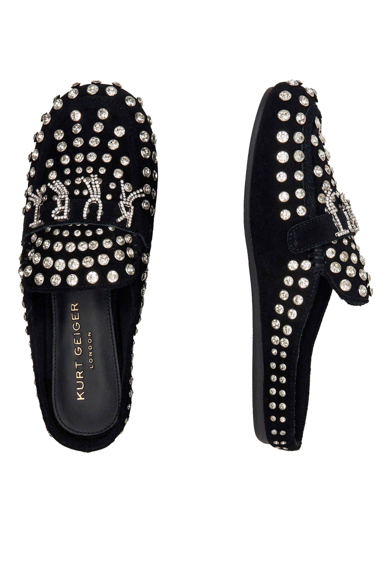 KURT GEIGER ΠΑΠΟΥΤΣΙΑ MULES KURT CRYSTAL SLIPPER ΣΟΥΕΤ ΣΤΡΑΣ LOGO ΜΑΥΡΟ φωτογραφία