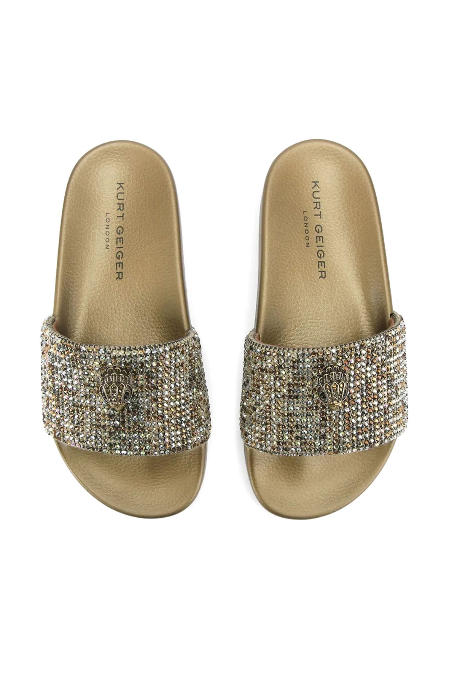 KURT GEIGER ΠΑΠΟΥΤΣΙΑ ΠΑΝΤΟΦΛΕΣ ΜΕΕΝΑ EAGLE LOGO ΠΟΛΥΧΡΩΜΑ ΣΤΡΑΣ ΜΠΕΖ/ΧΡΥΣΟ