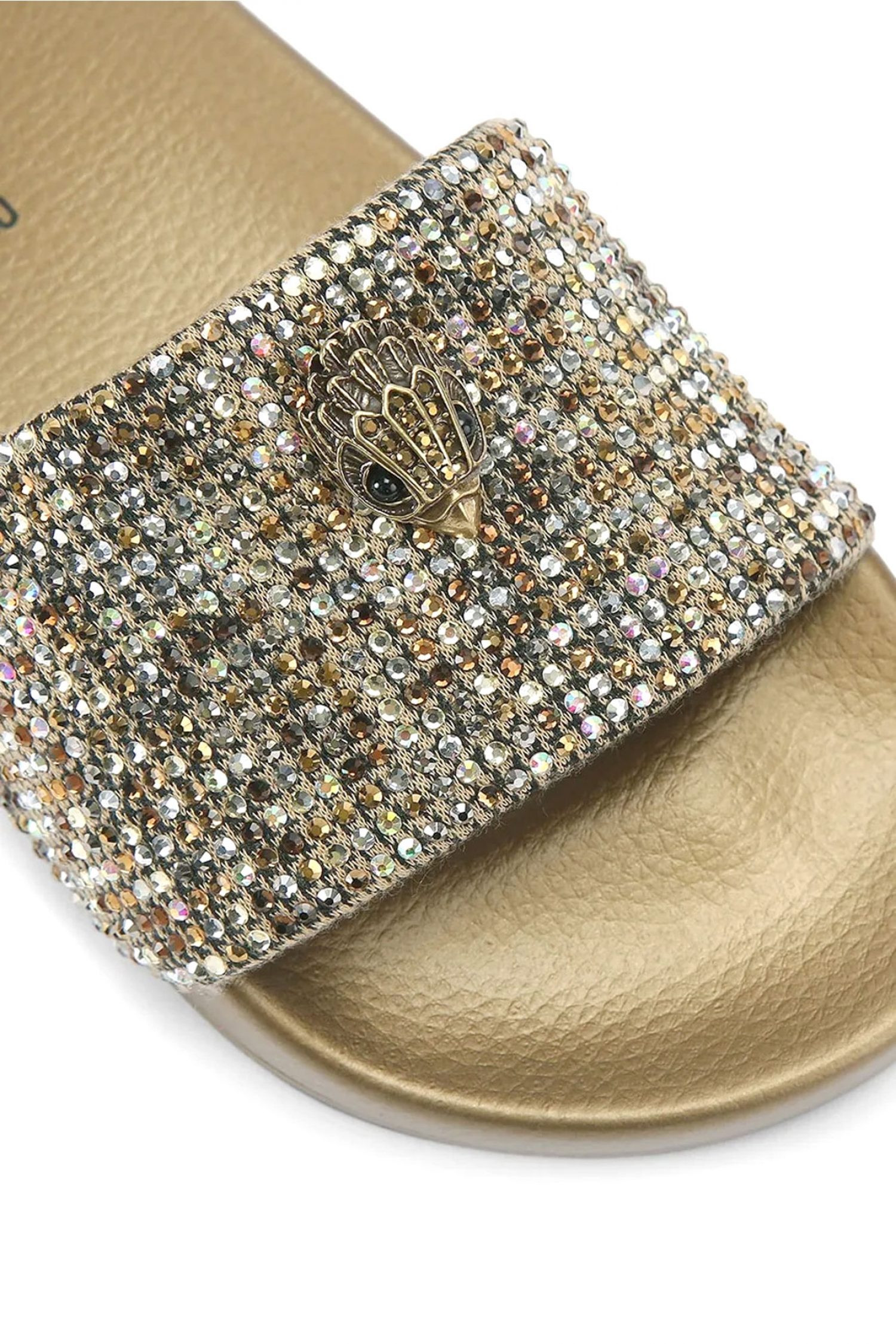 KURT GEIGER ΠΑΠΟΥΤΣΙΑ ΠΑΝΤΟΦΛΕΣ ΜΕΕΝΑ EAGLE LOGO ΠΟΛΥΧΡΩΜΑ ΣΤΡΑΣ ΜΠΕΖ/ΧΡΥΣΟ