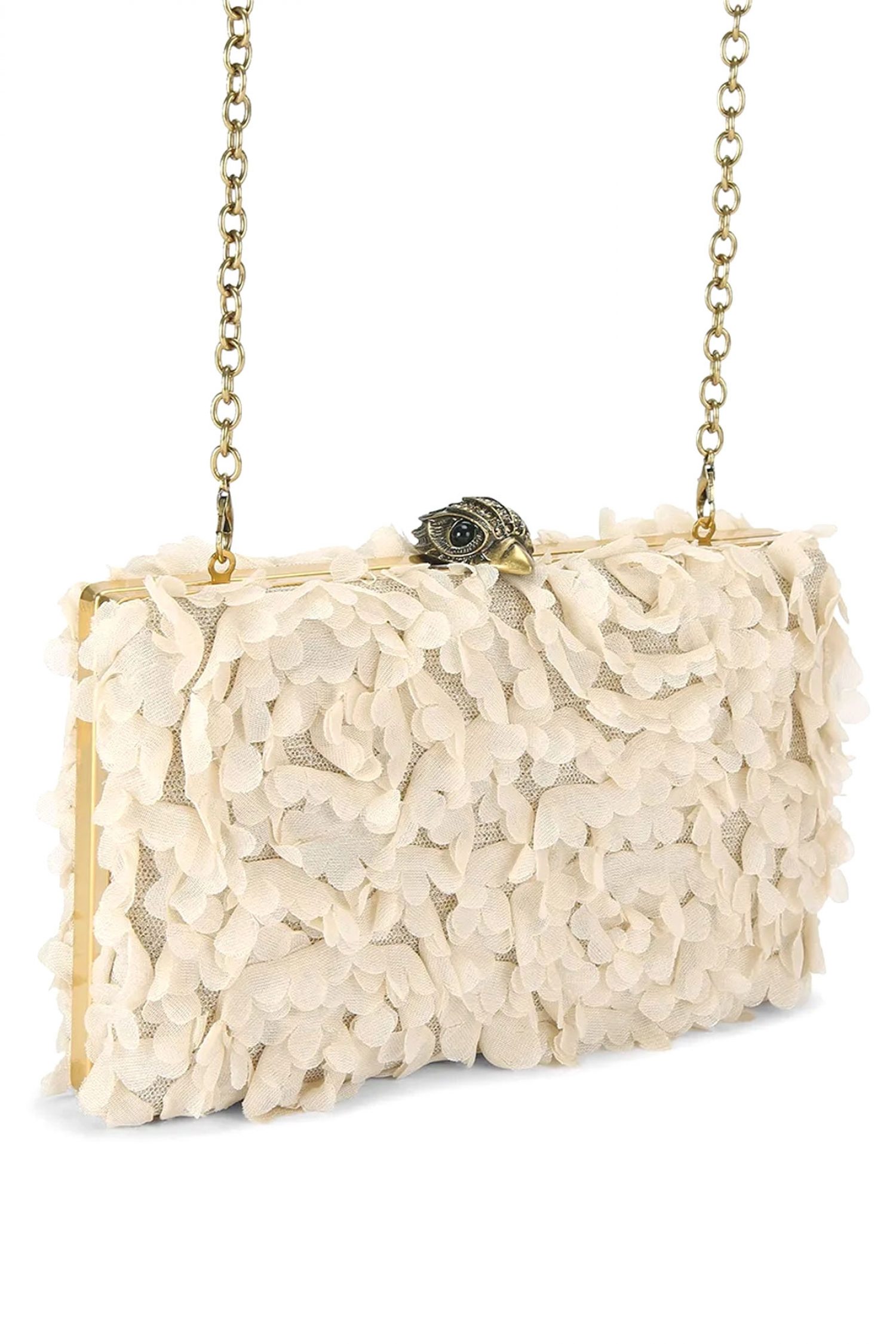 KURT GEIGER ΤΣΑΝΤΑKI CROSSBODY/ΩΜΟΥ CRYSTAL KENSINGTON CLUTCH ΑΛΥΣΙΔΑ LOGO ΜΠΕΖ/ΧΡΥΣΟ