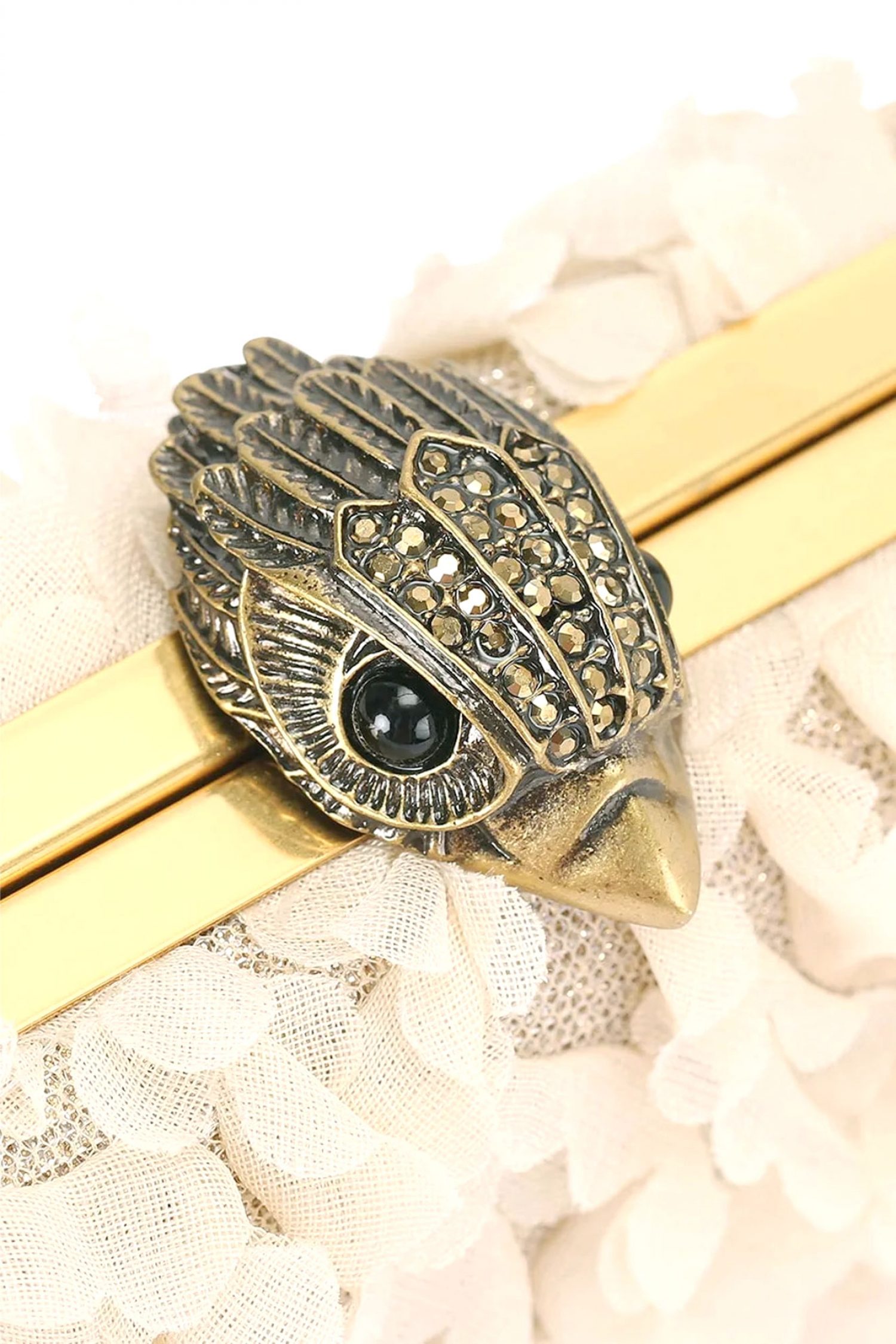 KURT GEIGER ΤΣΑΝΤΑKI CROSSBODY/ΩΜΟΥ CRYSTAL KENSINGTON CLUTCH ΑΛΥΣΙΔΑ LOGO ΜΠΕΖ/ΧΡΥΣΟ