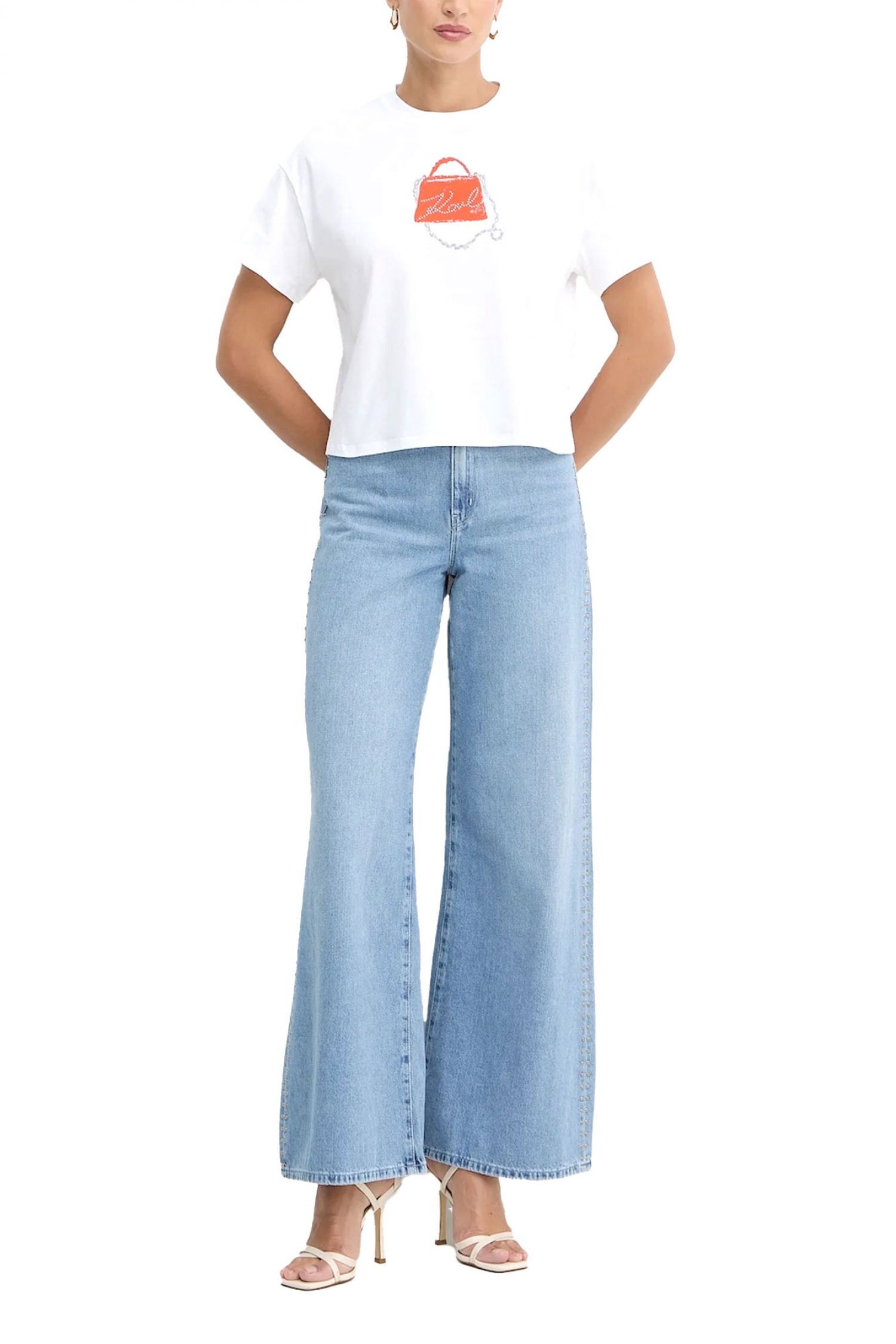 KARL LAGERFELD ΠΑΝΤΕΛΟΝΙ JEANS HIGH RISE WIDE LEG LOGO ΤΡΟΥΚΣ ΜΠΛΕ