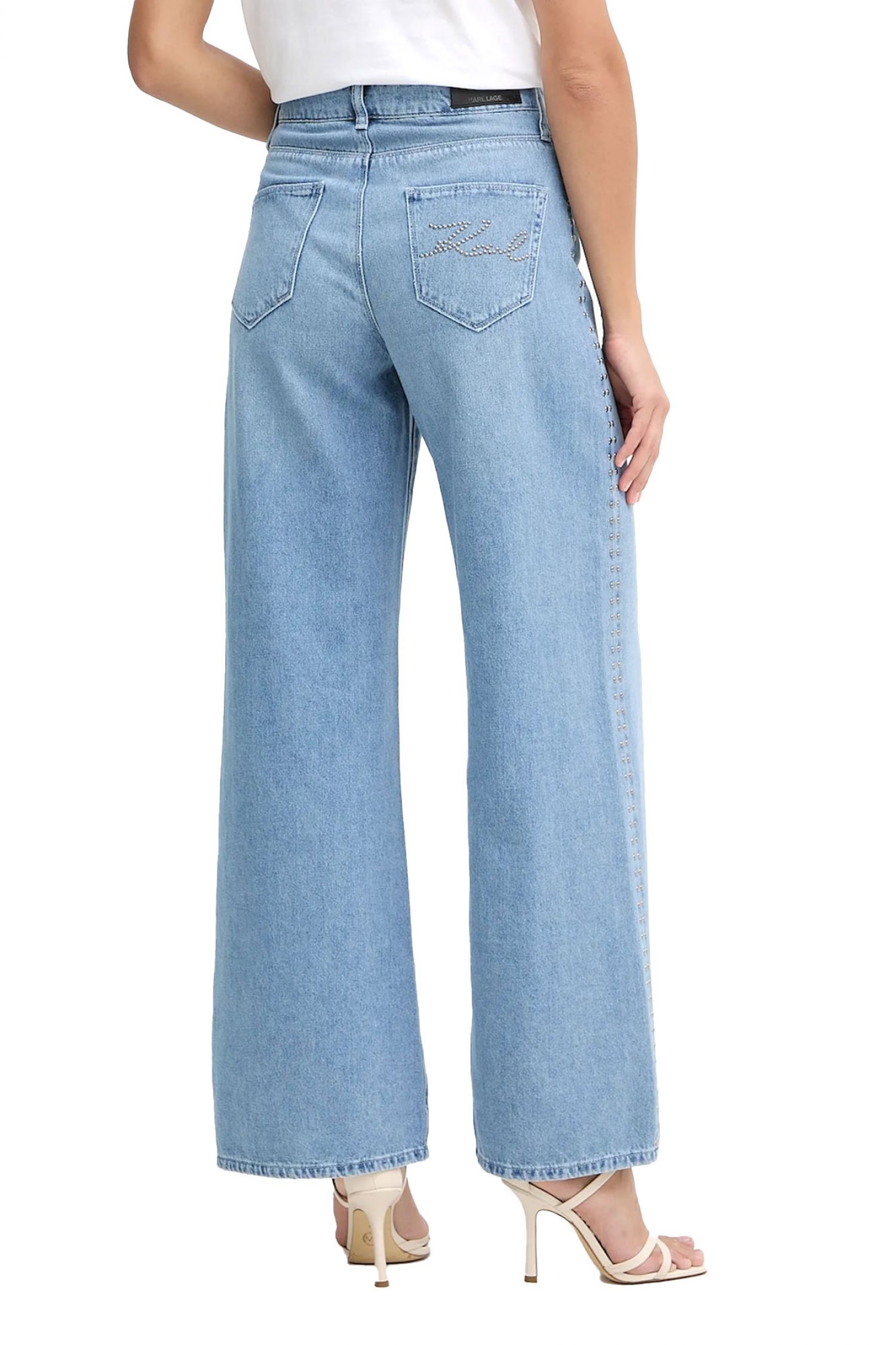 KARL LAGERFELD ΠΑΝΤΕΛΟΝΙ JEANS HIGH RISE WIDE LEG LOGO ΤΡΟΥΚΣ ΜΠΛΕ