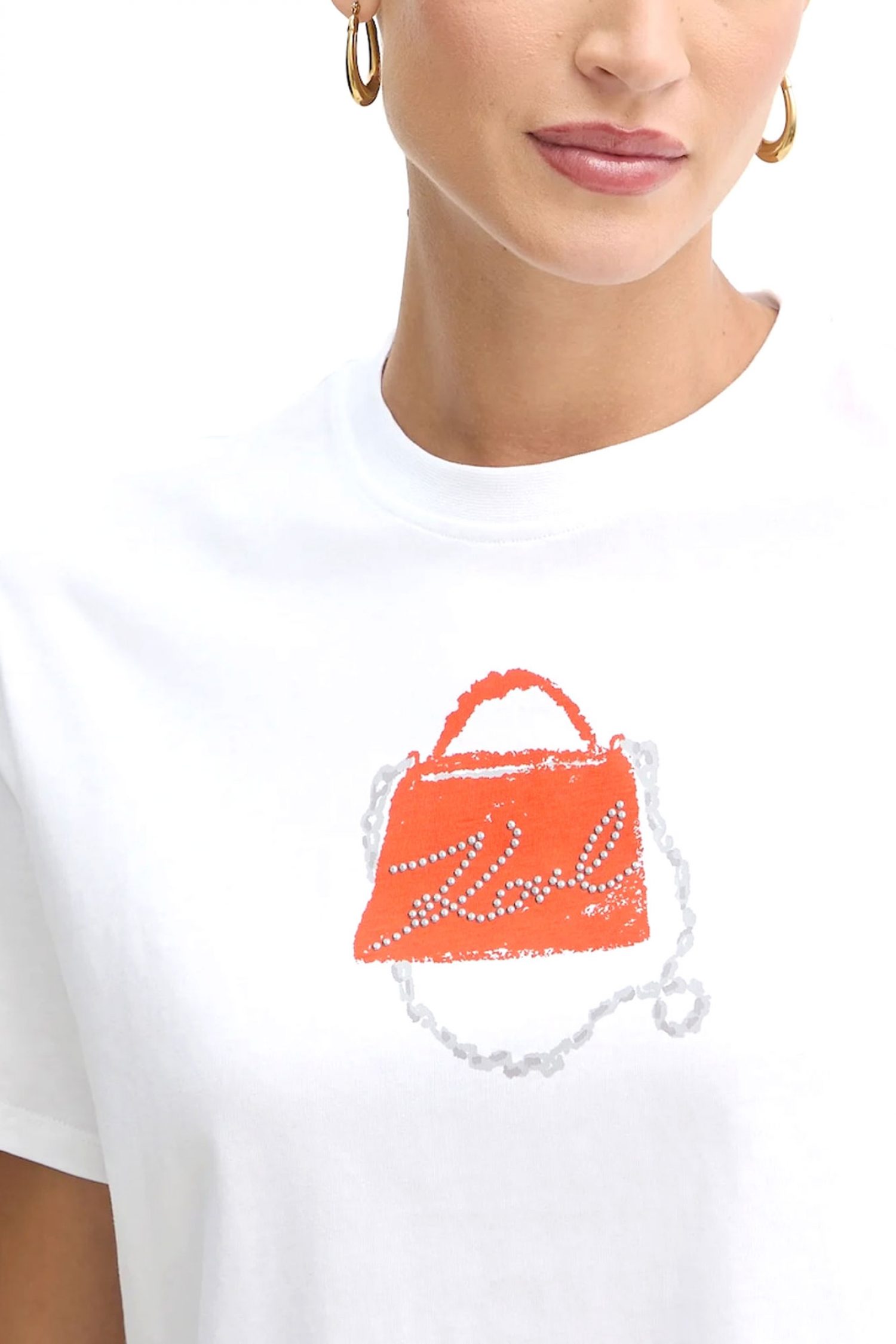 KARL LAGERFELD T-SHIRT OVERSIZED SIGNATURE BAG LOGO ΛΕΥΚΟ