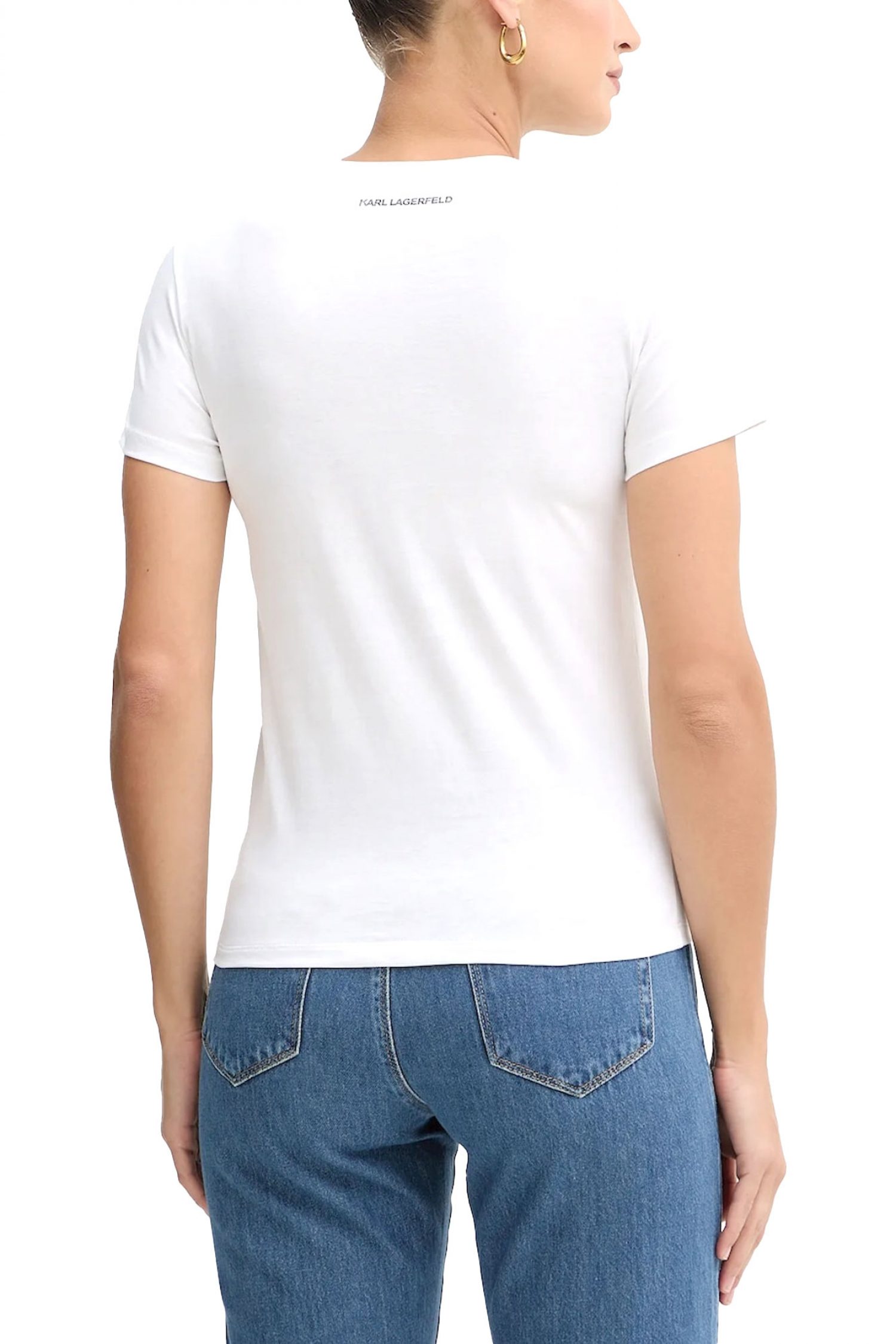 KARL LAGERFELD T-SHIRT SLIM FIT RSG GLITTER PETITE LOGO ΛΕΥΚΟ