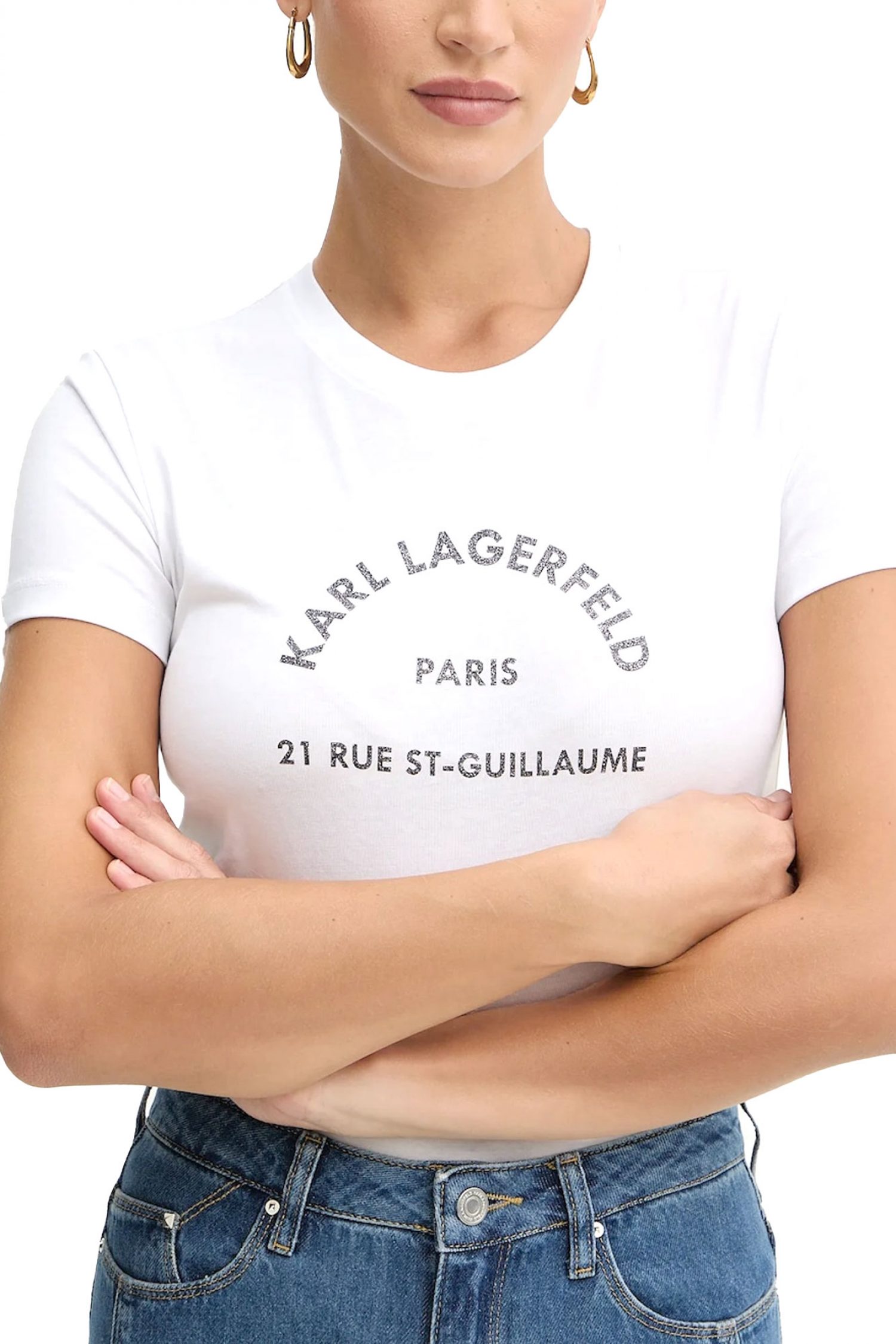 KARL LAGERFELD T-SHIRT SLIM FIT RSG GLITTER PETITE LOGO ΛΕΥΚΟ