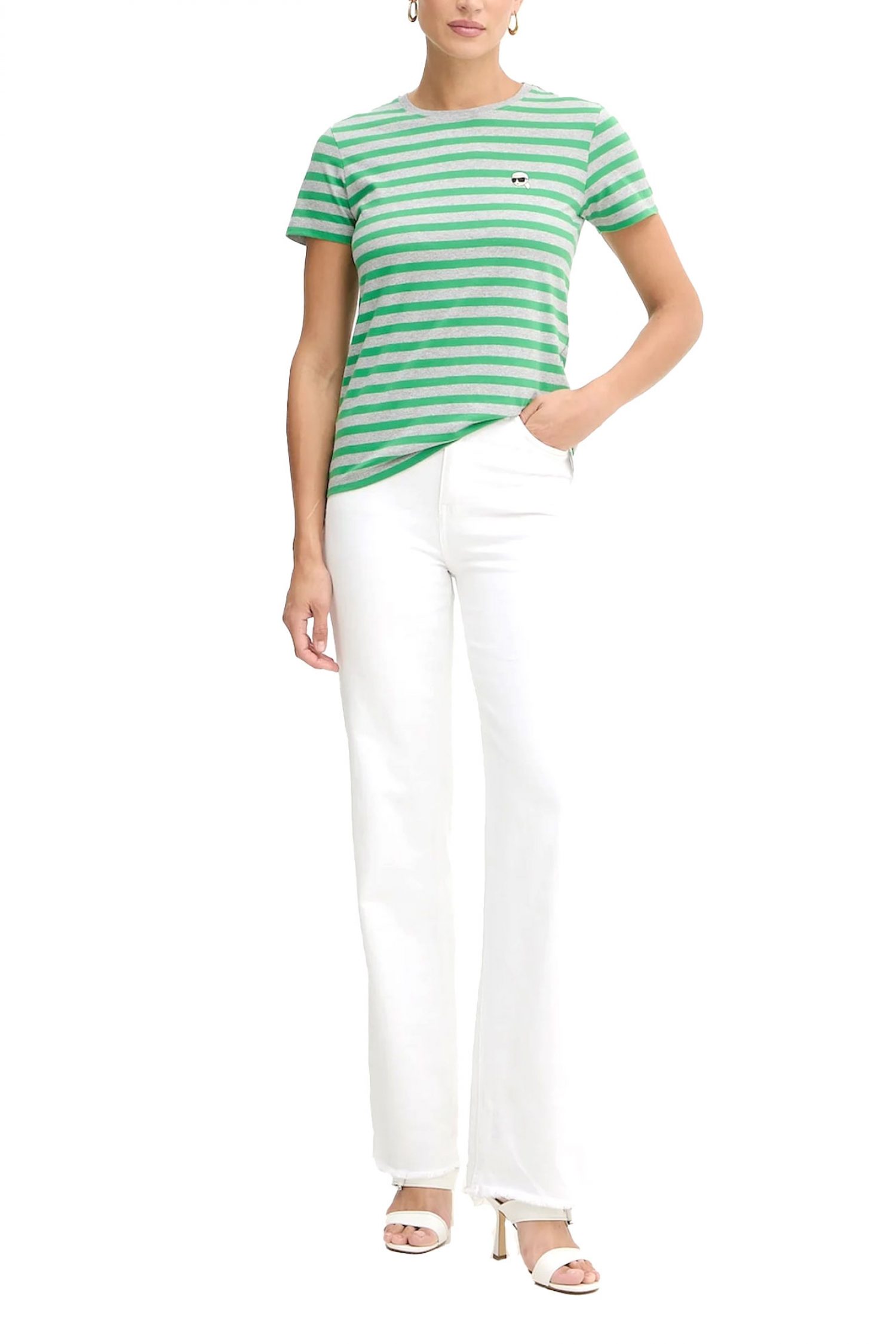 KARL LAGERFELD T-SHIRT REGULAR FIT IKON STRIPE LOGO ΓΚΡΙ-ΠΡΑΣΙΝΟ