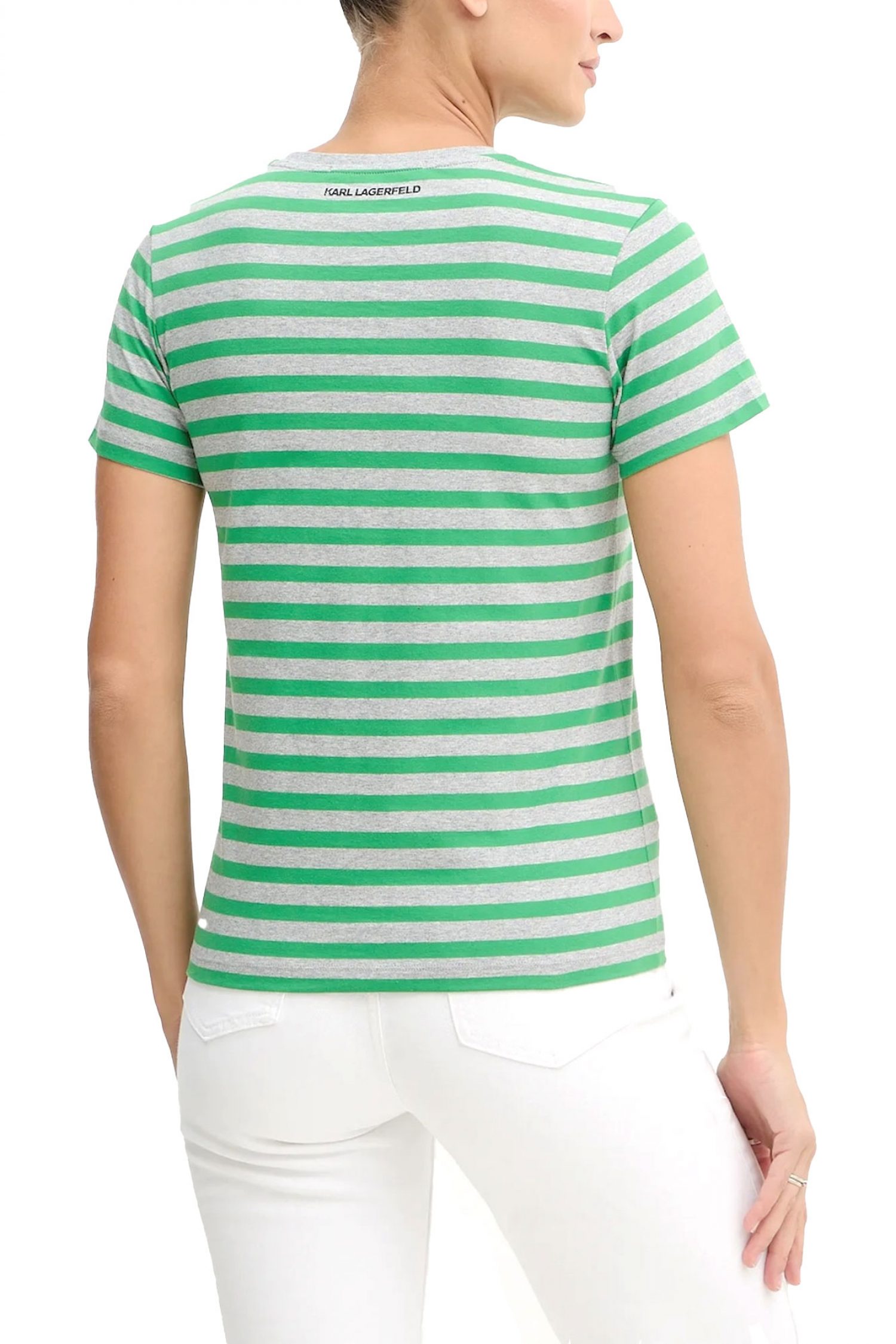 KARL LAGERFELD T-SHIRT REGULAR FIT IKON STRIPE LOGO ΓΚΡΙ-ΠΡΑΣΙΝΟ