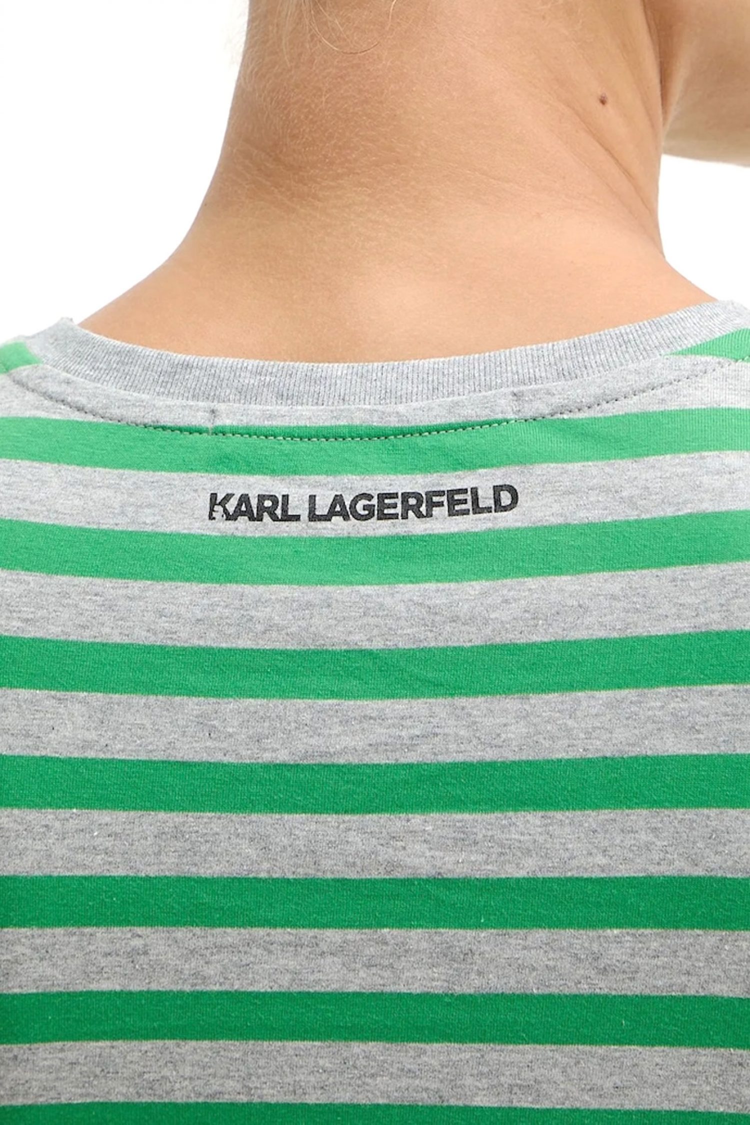 KARL LAGERFELD T-SHIRT REGULAR FIT IKON STRIPE LOGO ΓΚΡΙ-ΠΡΑΣΙΝΟ