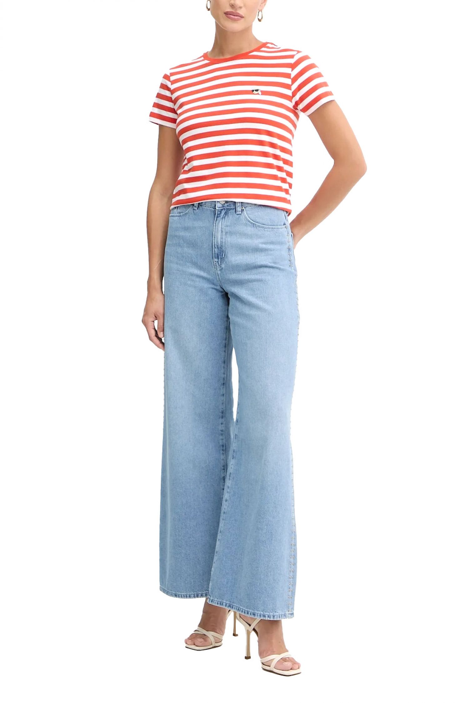 KARL LAGERFELD T-SHIRT REGULAR FIT IKON STRIPE LOGO ΛΕΥΚΟ-ΠΟΡΤΟΚΑΛΙ