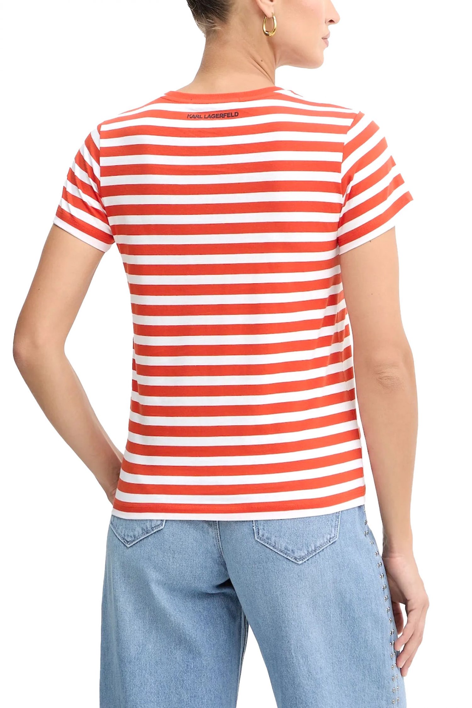 KARL LAGERFELD T-SHIRT REGULAR FIT IKON STRIPE LOGO ΛΕΥΚΟ-ΠΟΡΤΟΚΑΛΙ