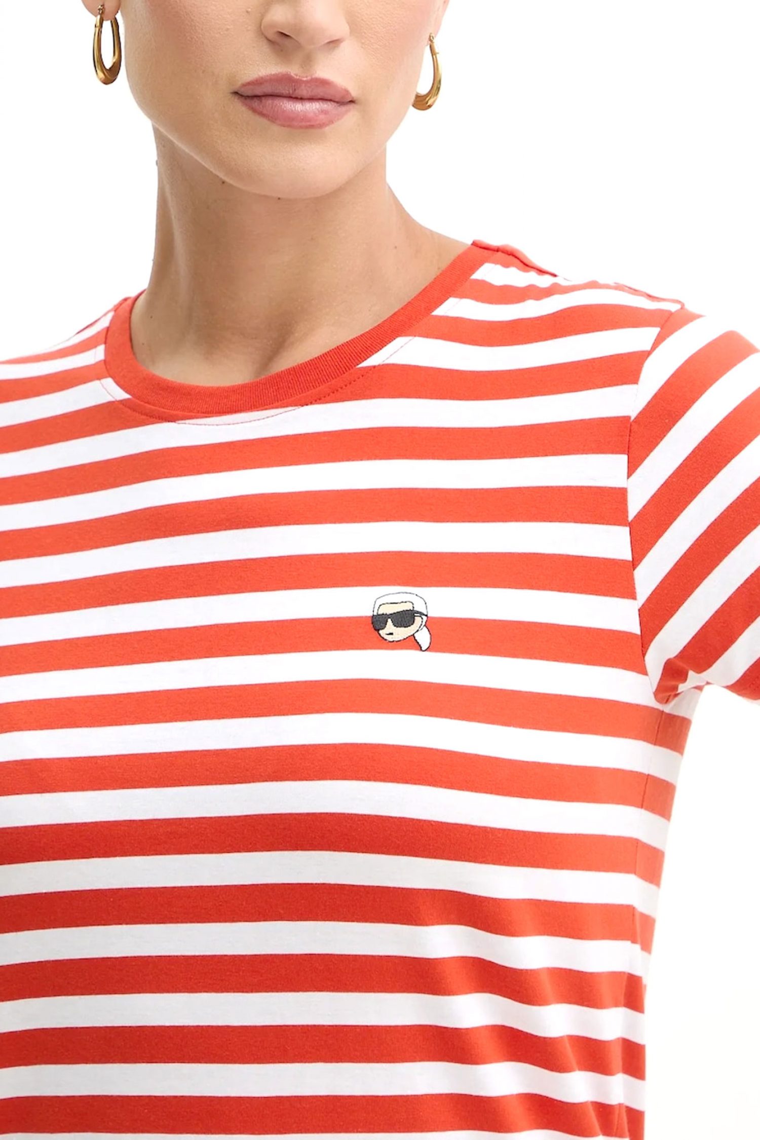 KARL LAGERFELD T-SHIRT REGULAR FIT IKON STRIPE LOGO ΛΕΥΚΟ-ΠΟΡΤΟΚΑΛΙ