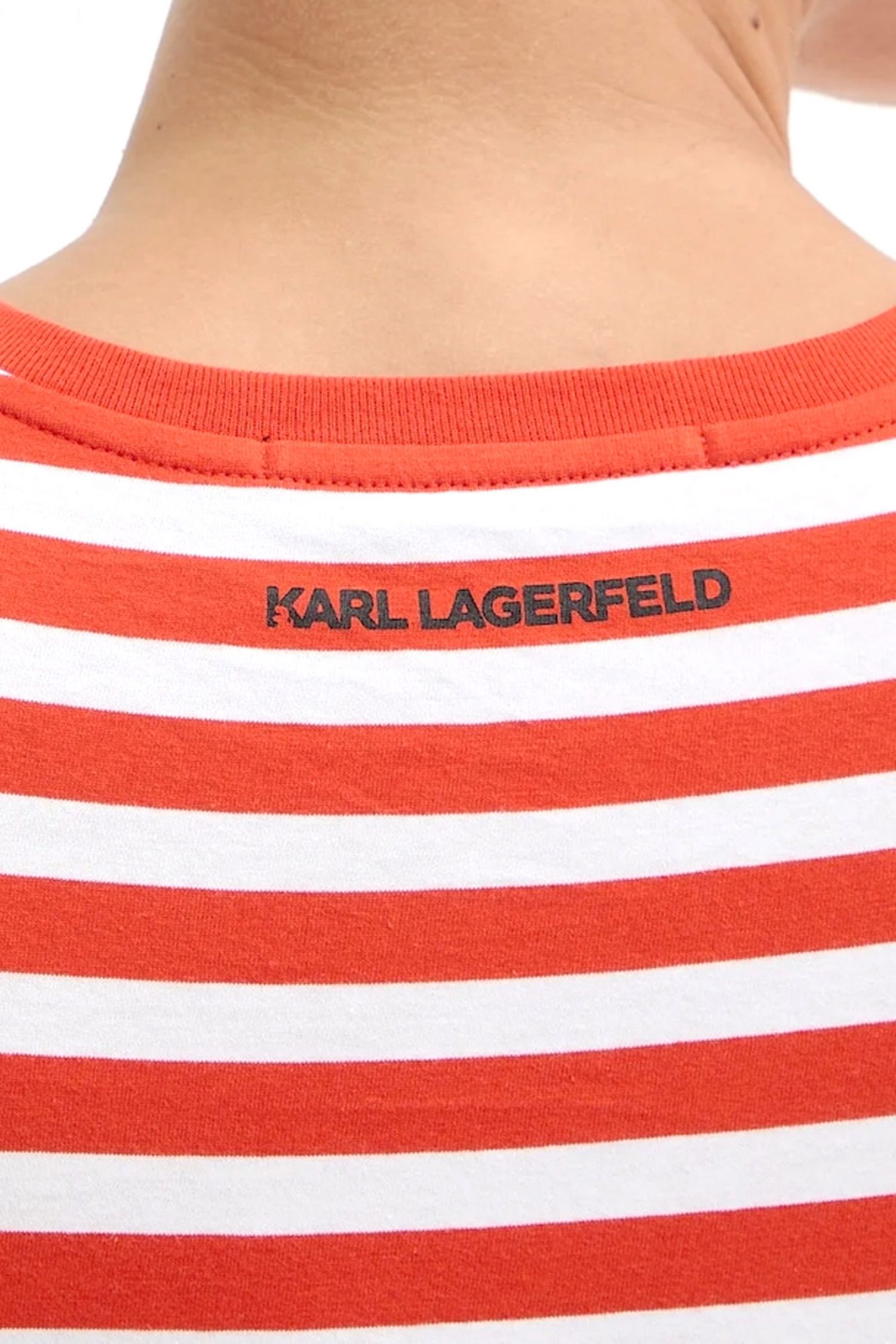 KARL LAGERFELD T-SHIRT REGULAR FIT IKON STRIPE LOGO ΛΕΥΚΟ-ΠΟΡΤΟΚΑΛΙ