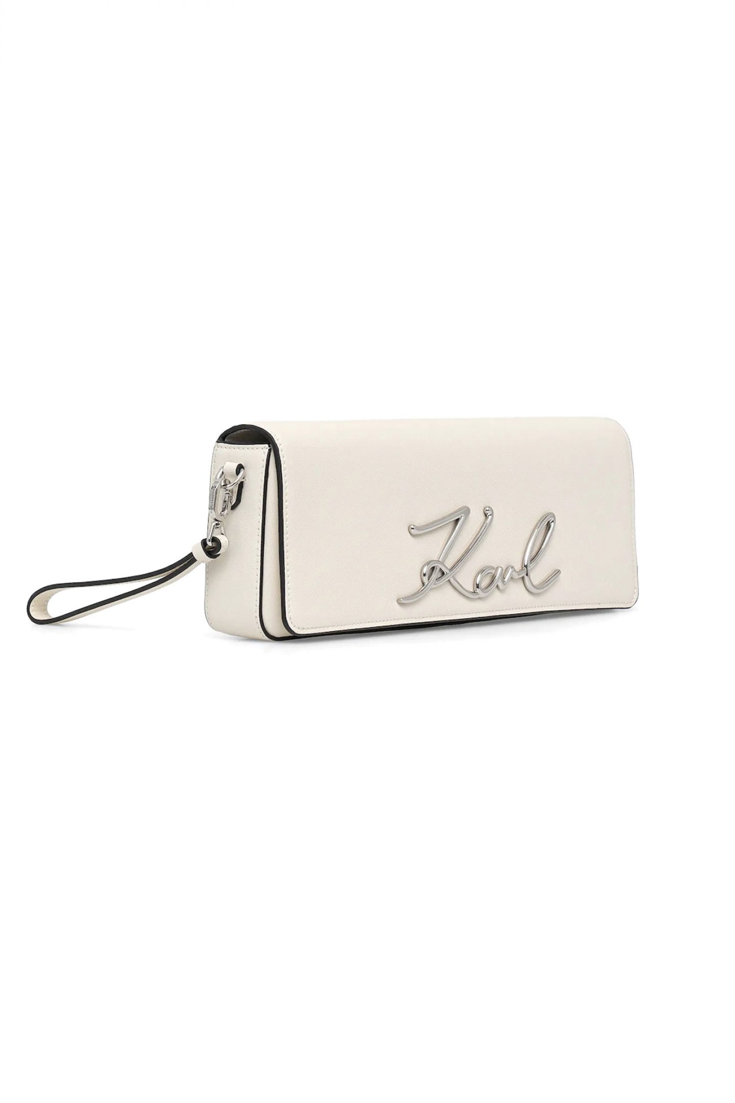 KARL LAGERFELD ΤΣΑΝΤΑ ΦΑΚΕΛΟΣ ΔΕΡΜΑ K/SIGNATURE 2.0 SLIM CLUTCH LOGO ΜΕΤΑΛΛΙΚΟ ΕΚΡΟΥ φωτογραφία
